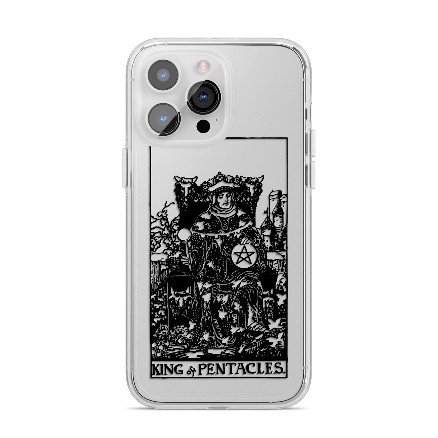 King of Pentacles Monochrome iPhone 14 Pro Max Clear Tough Case Silver