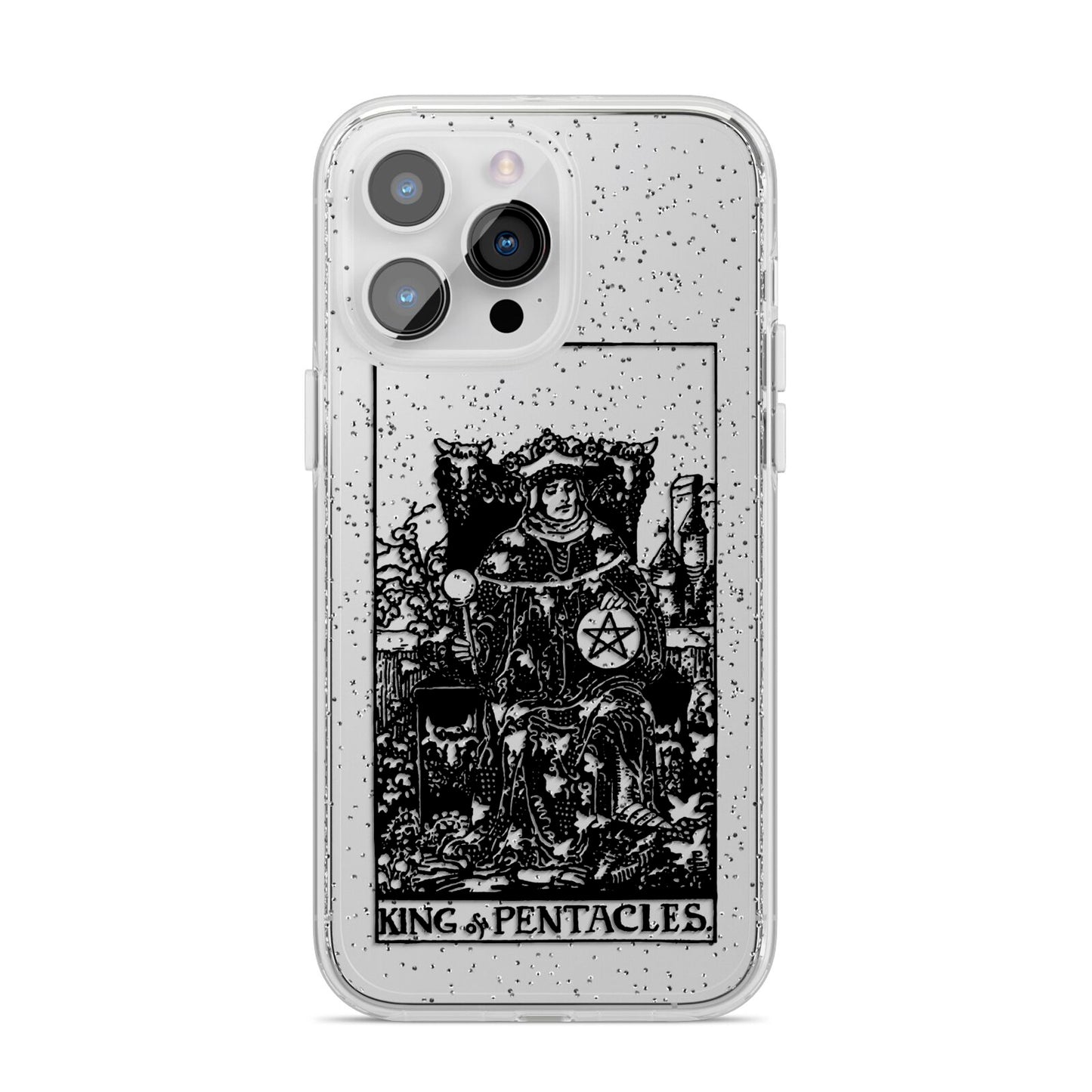 King of Pentacles Monochrome iPhone 14 Pro Max Glitter Tough Case Silver