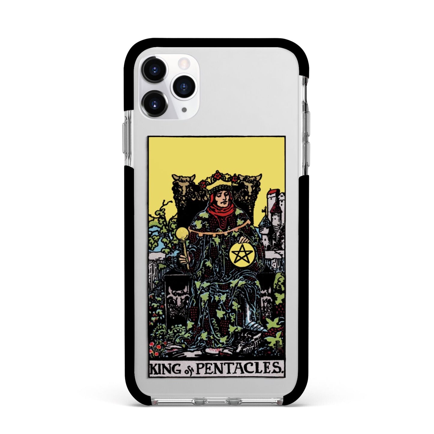 King of Pentacles Tarot Card Apple iPhone 11 Pro Max in Silver with Black Impact Case