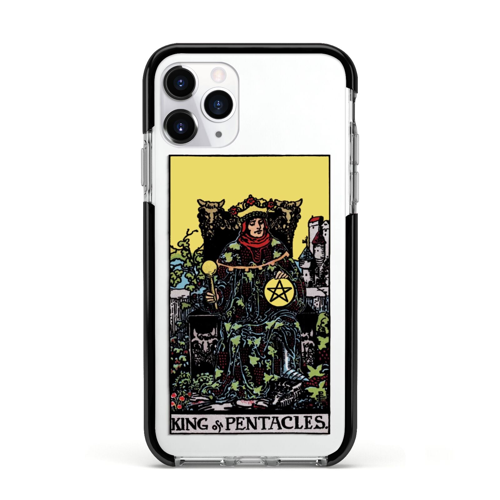 King of Pentacles Tarot Card Apple iPhone 11 Pro in Silver with Black Impact Case