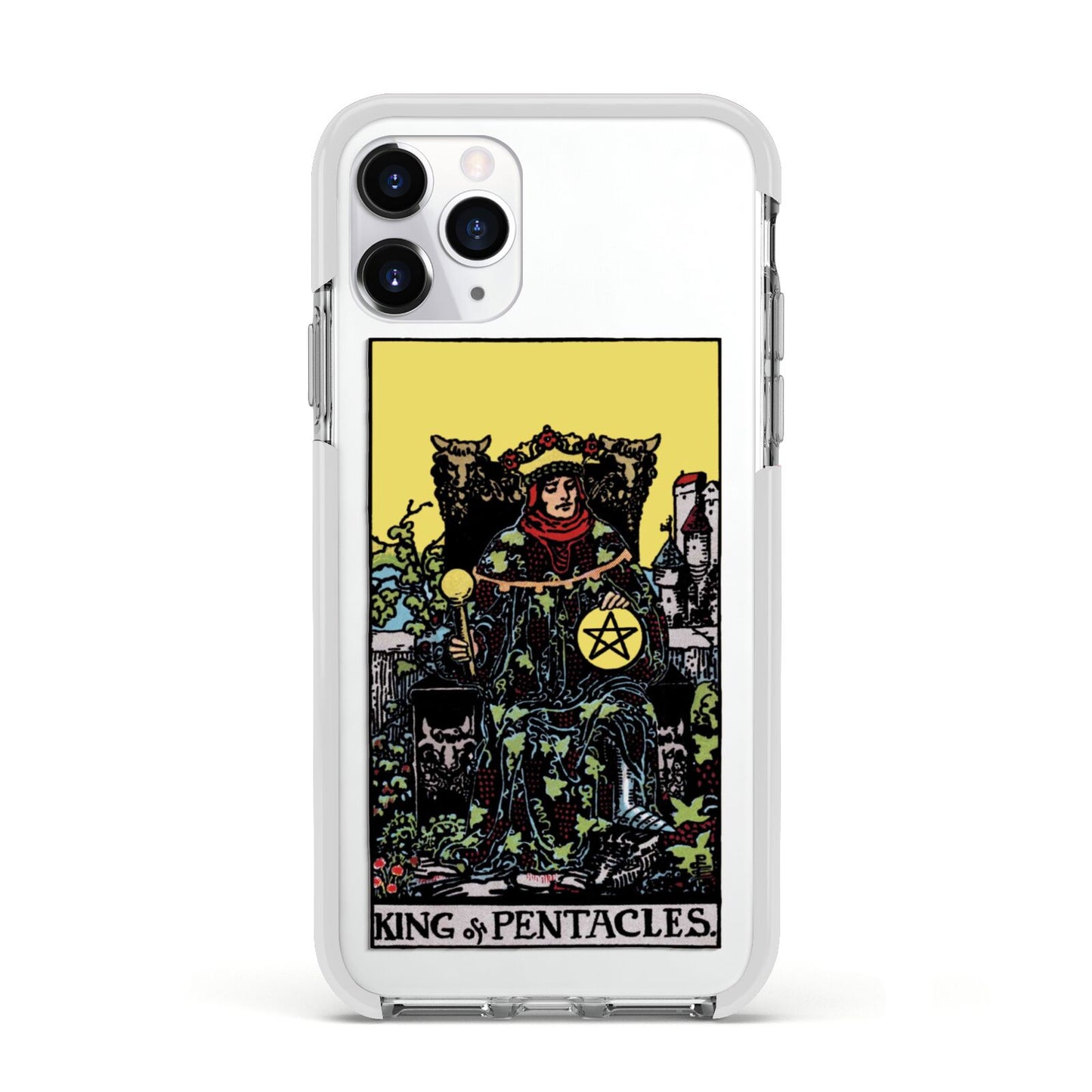 King of Pentacles Tarot Card Apple iPhone 11 Pro in Silver with White Impact Case