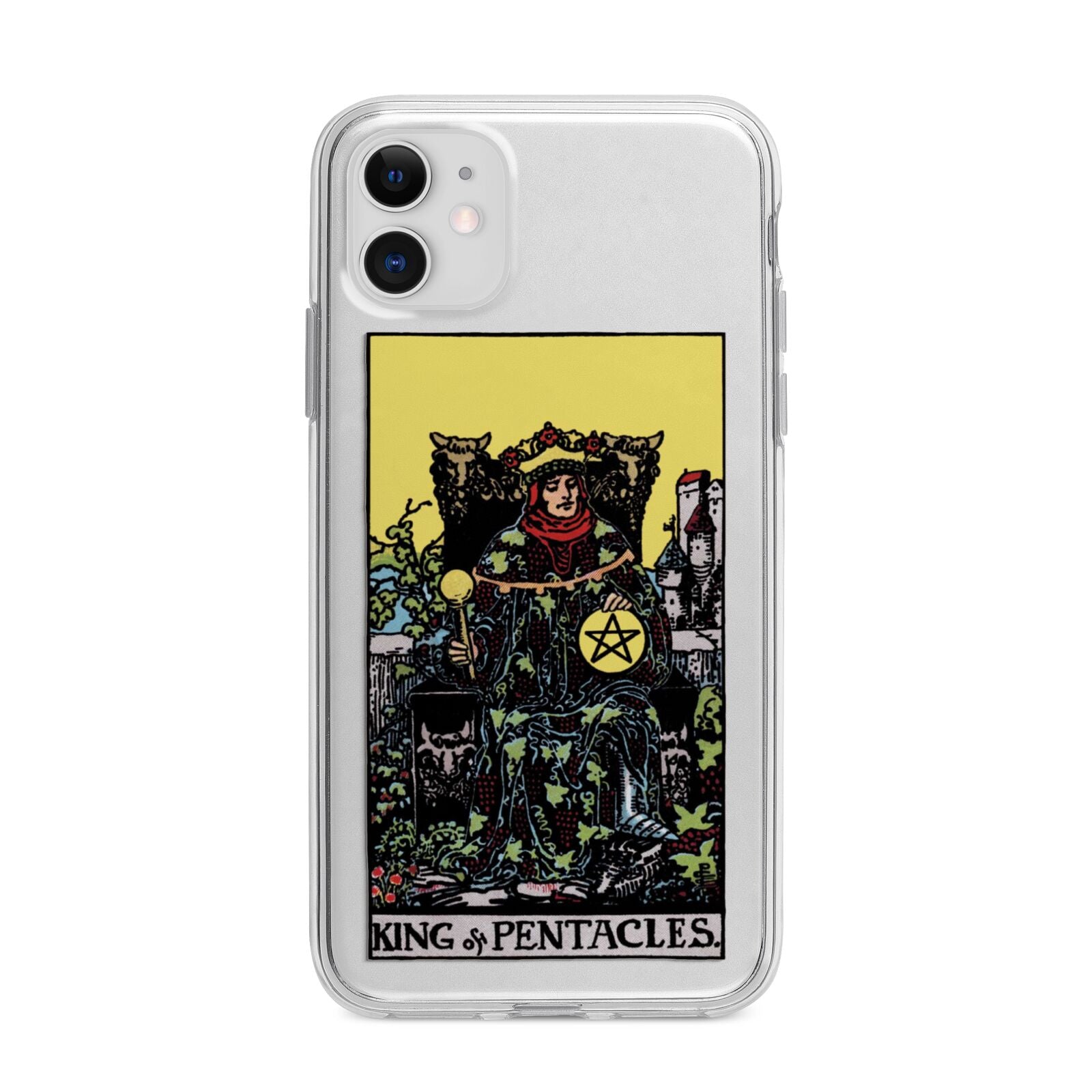 King of Pentacles Tarot Card Apple iPhone 11 in White with Bumper Case
