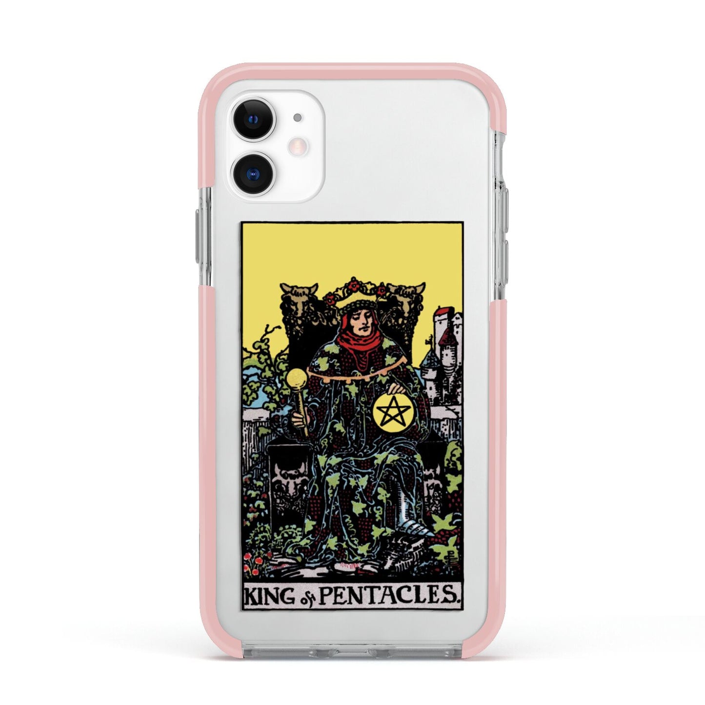King of Pentacles Tarot Card Apple iPhone 11 in White with Pink Impact Case
