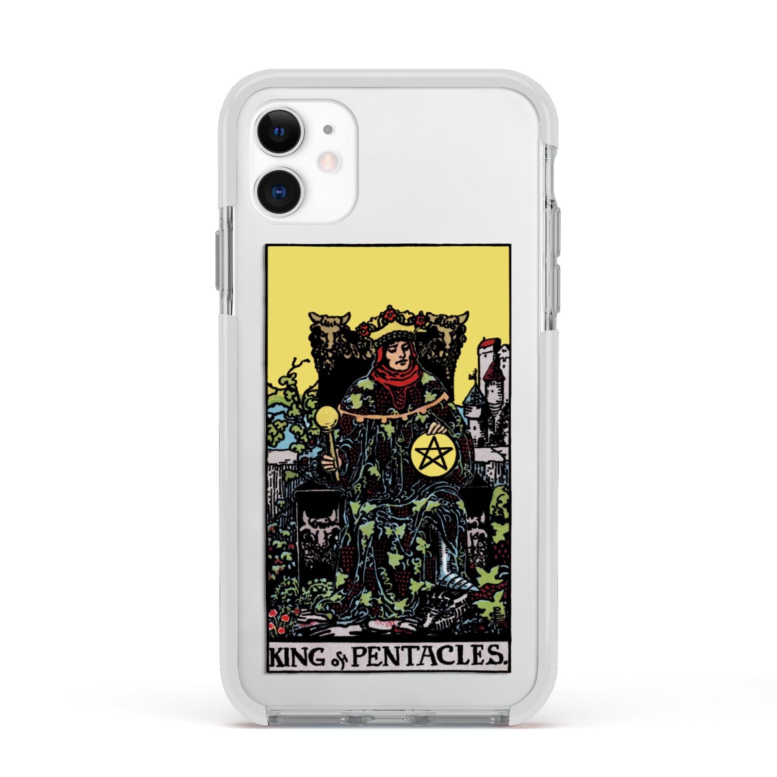 King of Pentacles Tarot Card Apple iPhone 11 in White with White Impact Case