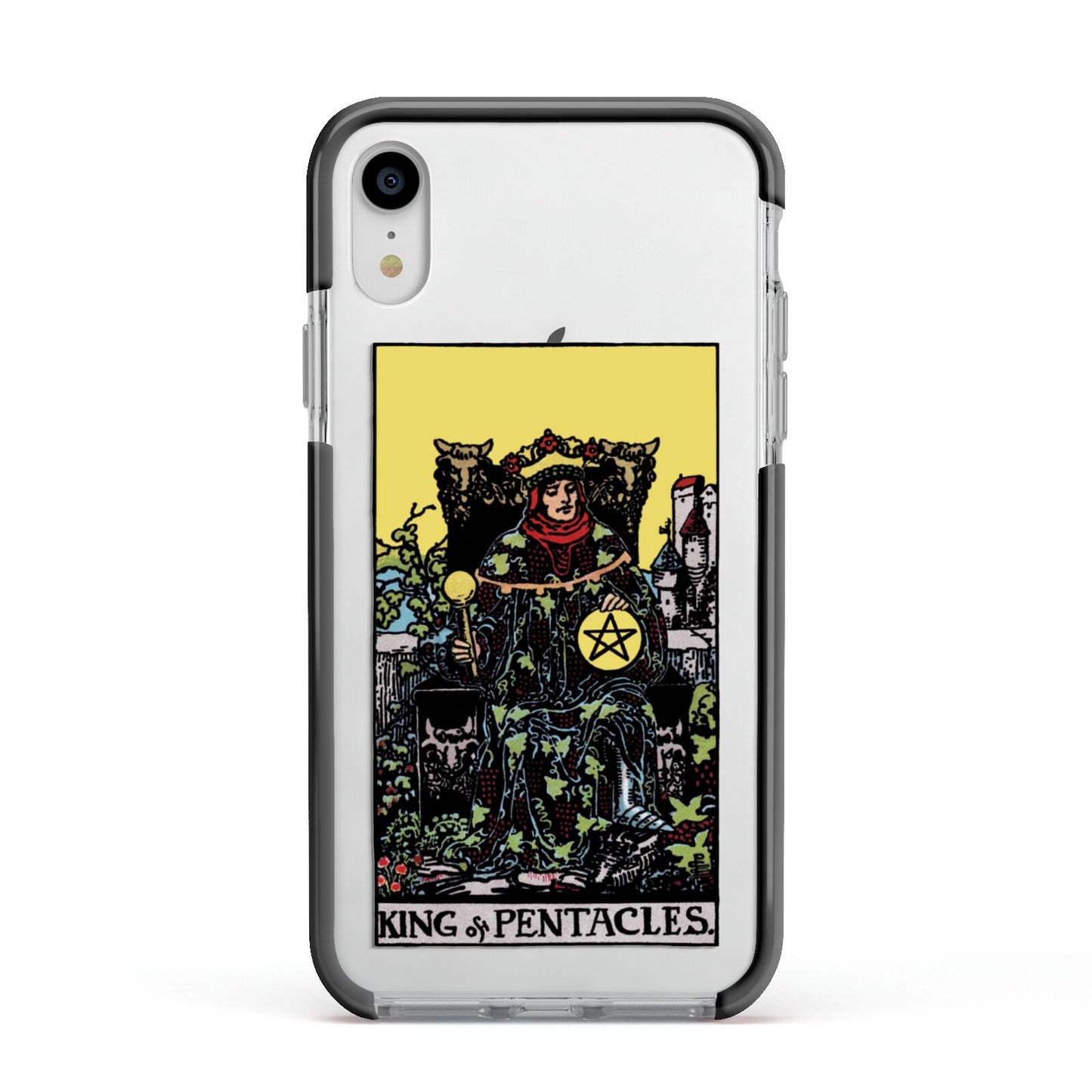 King of Pentacles Tarot Card Apple iPhone XR Impact Case Black Edge on Silver Phone