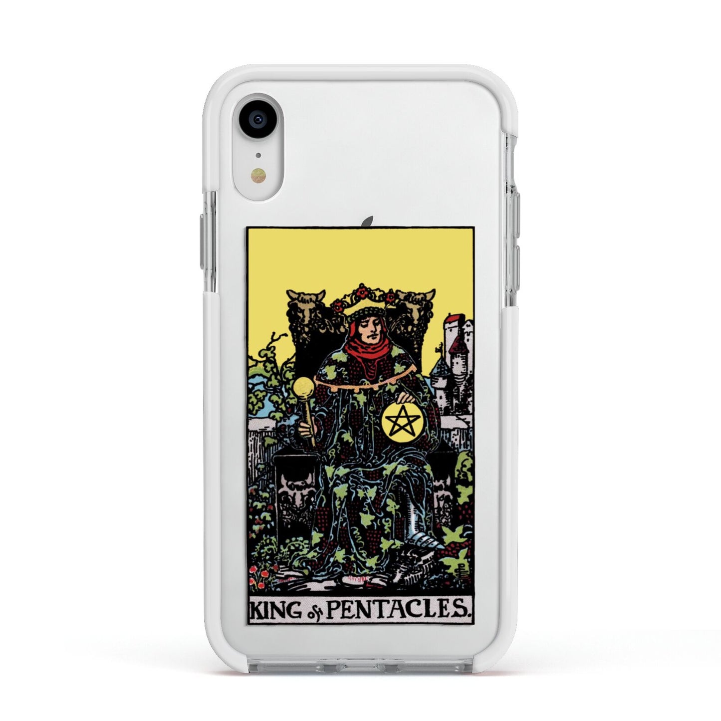 King of Pentacles Tarot Card Apple iPhone XR Impact Case White Edge on Silver Phone