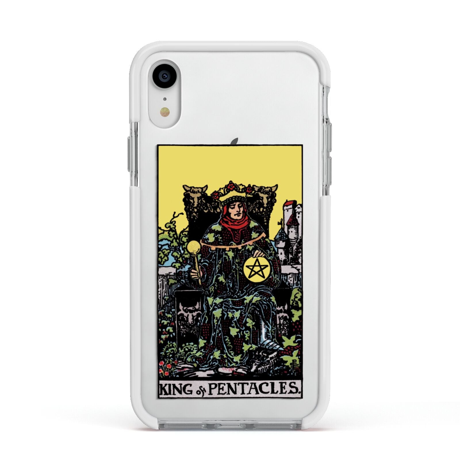 King of Pentacles Tarot Card Apple iPhone XR Impact Case White Edge on Silver Phone