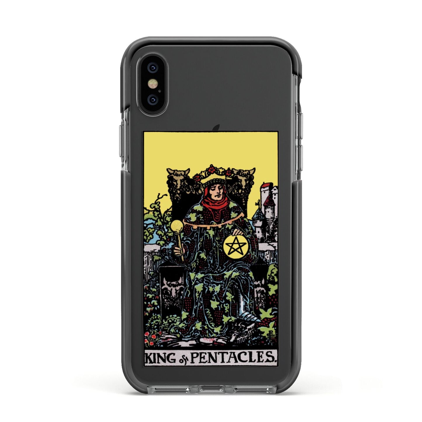 King of Pentacles Tarot Card Apple iPhone Xs Impact Case Black Edge on Black Phone