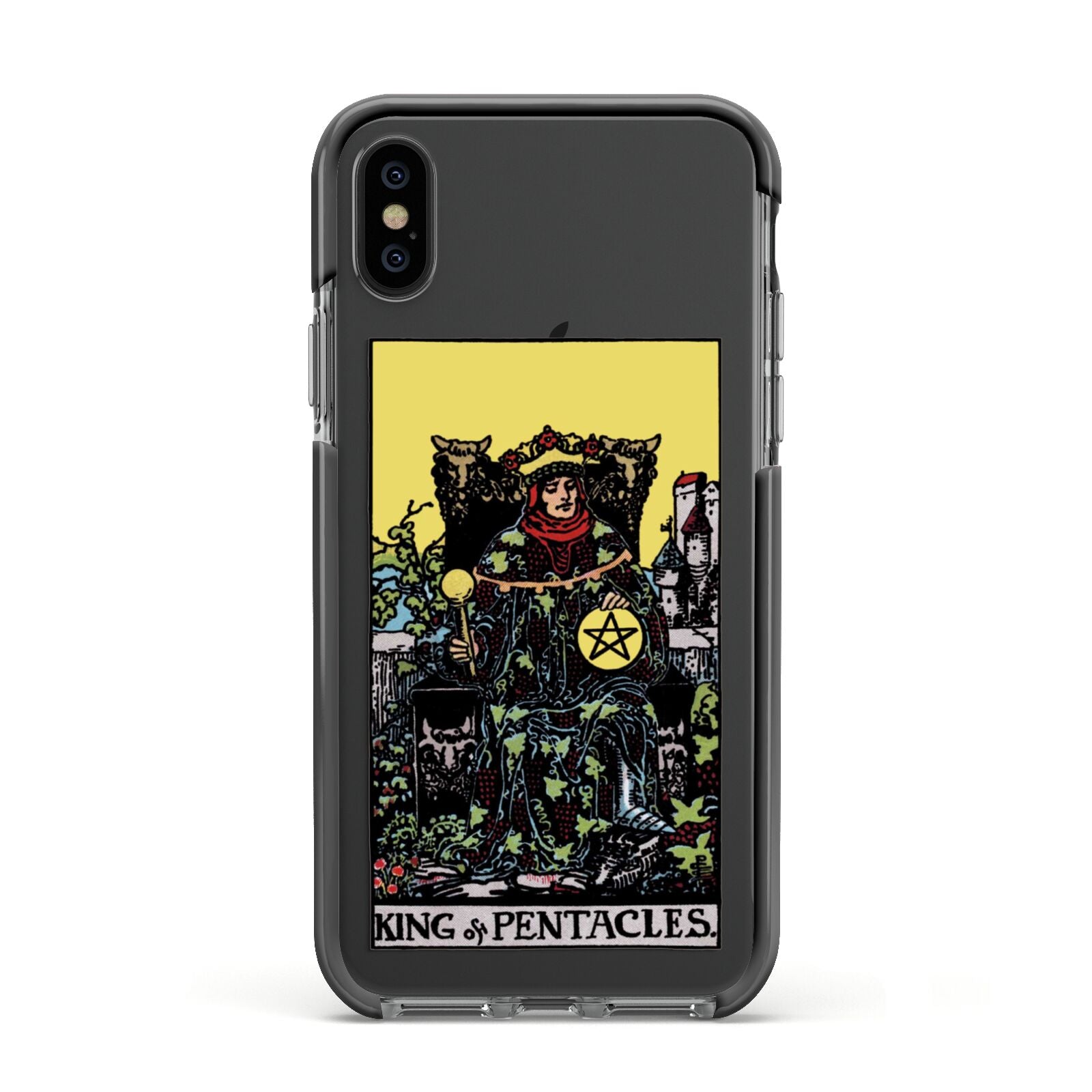 King of Pentacles Tarot Card Apple iPhone Xs Impact Case Black Edge on Black Phone