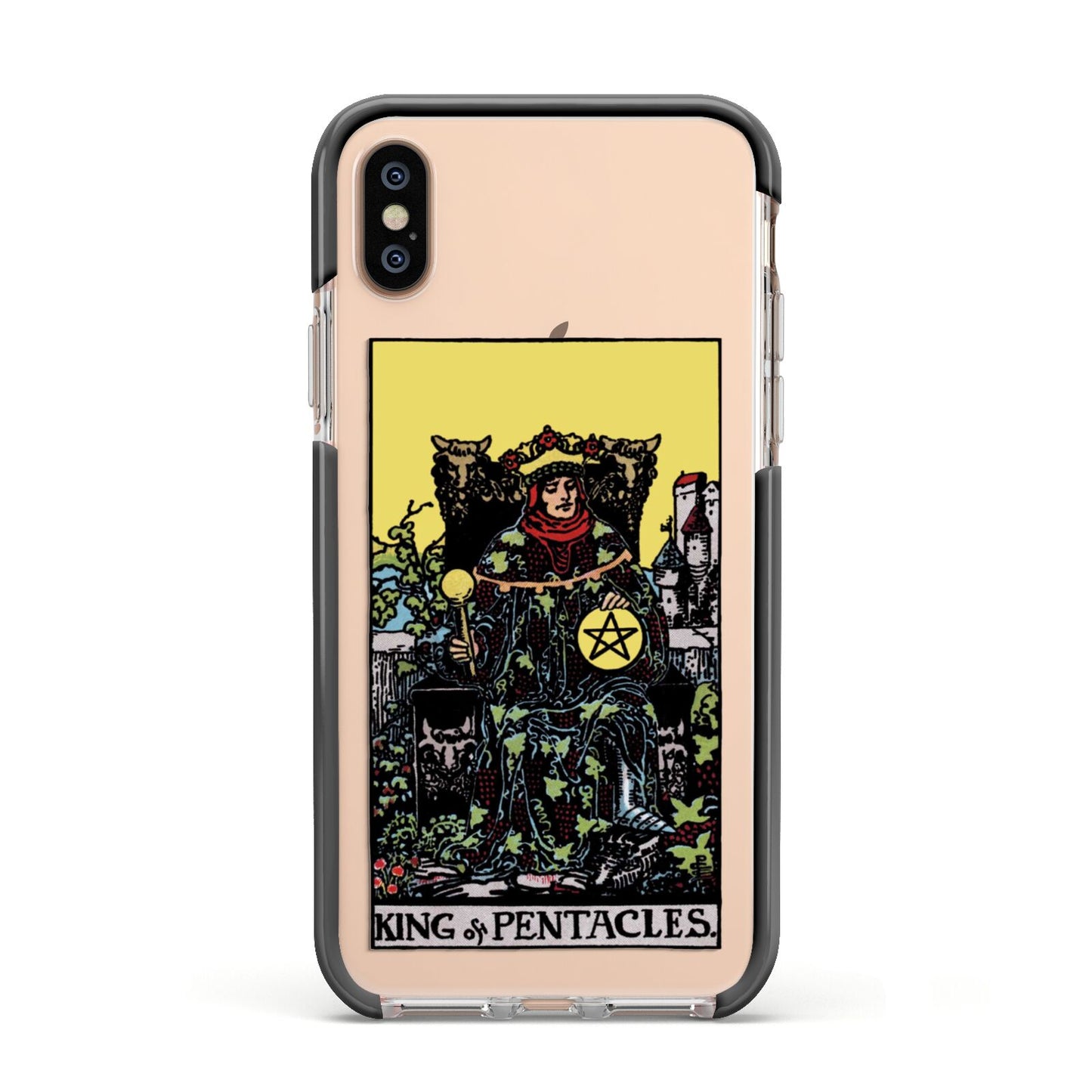King of Pentacles Tarot Card Apple iPhone Xs Impact Case Black Edge on Gold Phone