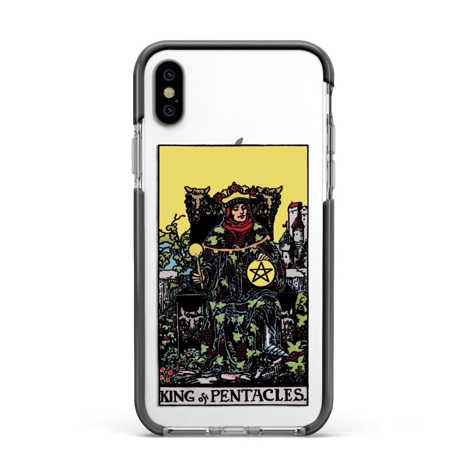 King of Pentacles Tarot Card Apple iPhone Xs Impact Case Black Edge on Silver Phone