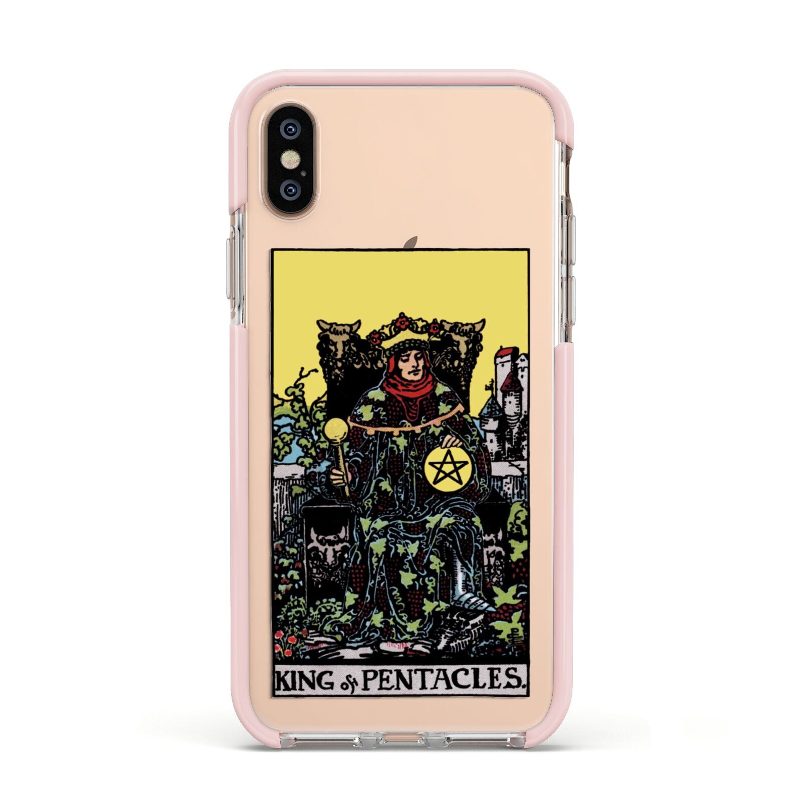 King of Pentacles Tarot Card Apple iPhone Xs Impact Case Pink Edge on Gold Phone