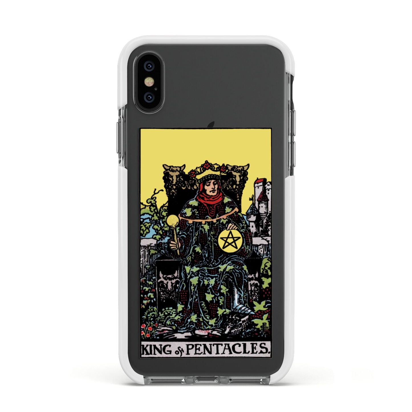 King of Pentacles Tarot Card Apple iPhone Xs Impact Case White Edge on Black Phone
