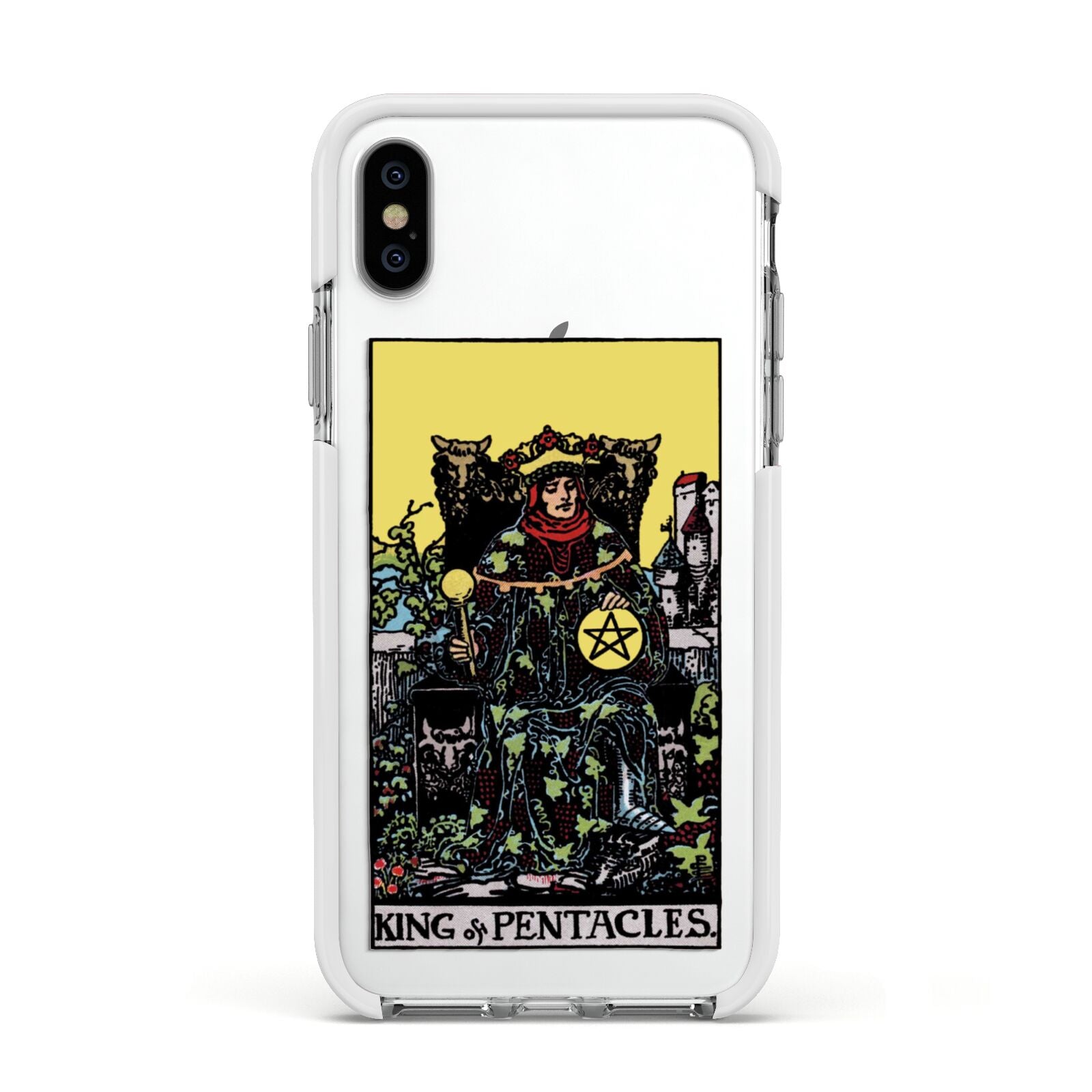 King of Pentacles Tarot Card Apple iPhone Xs Impact Case White Edge on Silver Phone