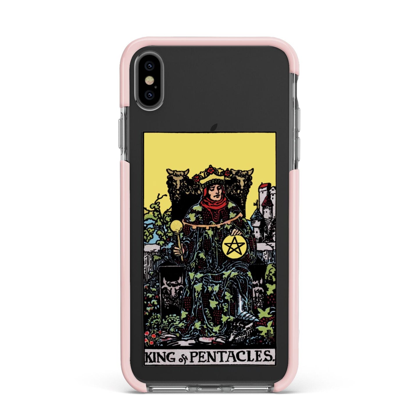 King of Pentacles Tarot Card Apple iPhone Xs Max Impact Case Pink Edge on Black Phone