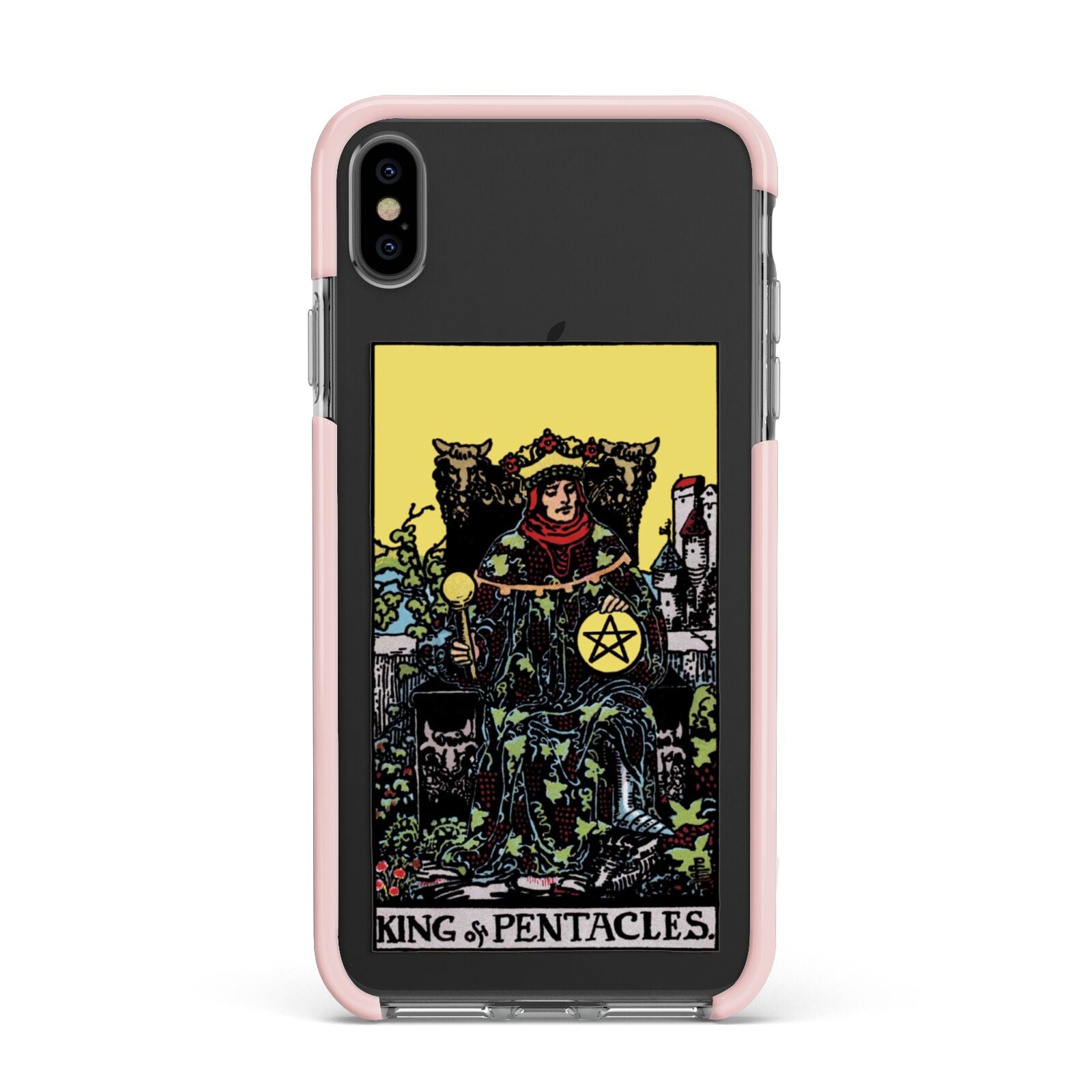 King of Pentacles Tarot Card Apple iPhone Xs Max Impact Case Pink Edge on Black Phone