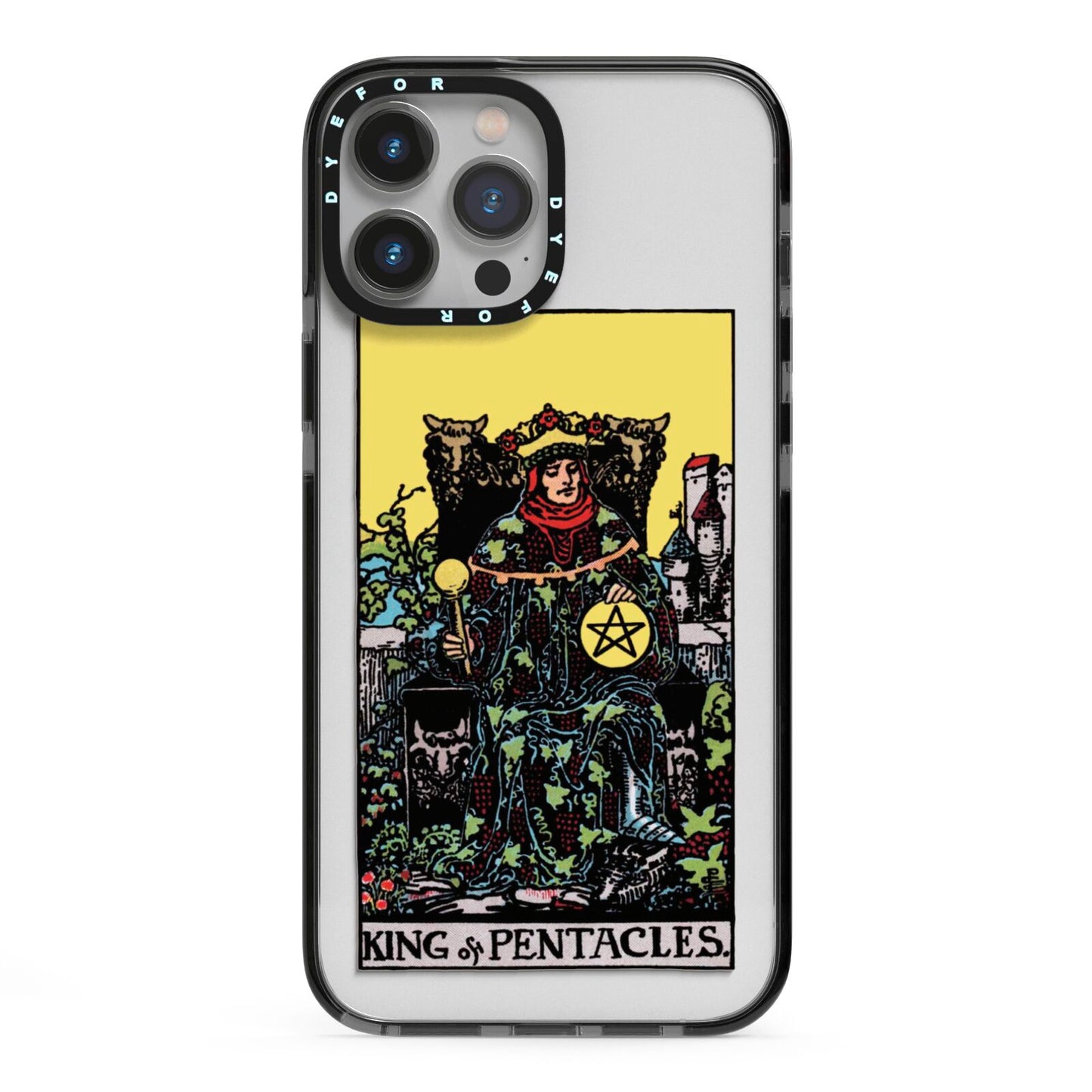 King of Pentacles Tarot Card iPhone 13 Pro Max Black Impact Case on Silver phone