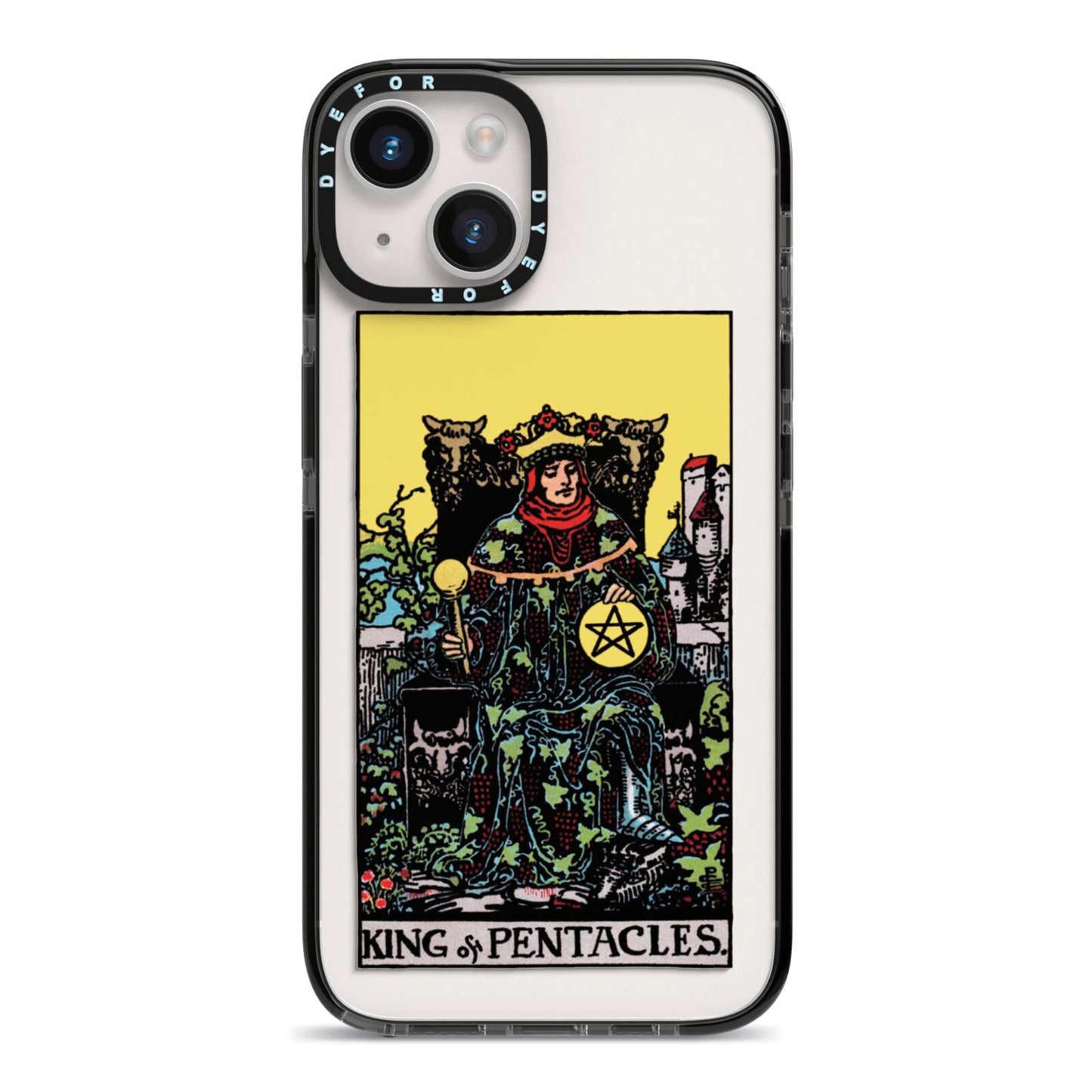 King of Pentacles Tarot Card iPhone 14 Black Impact Case on Silver phone