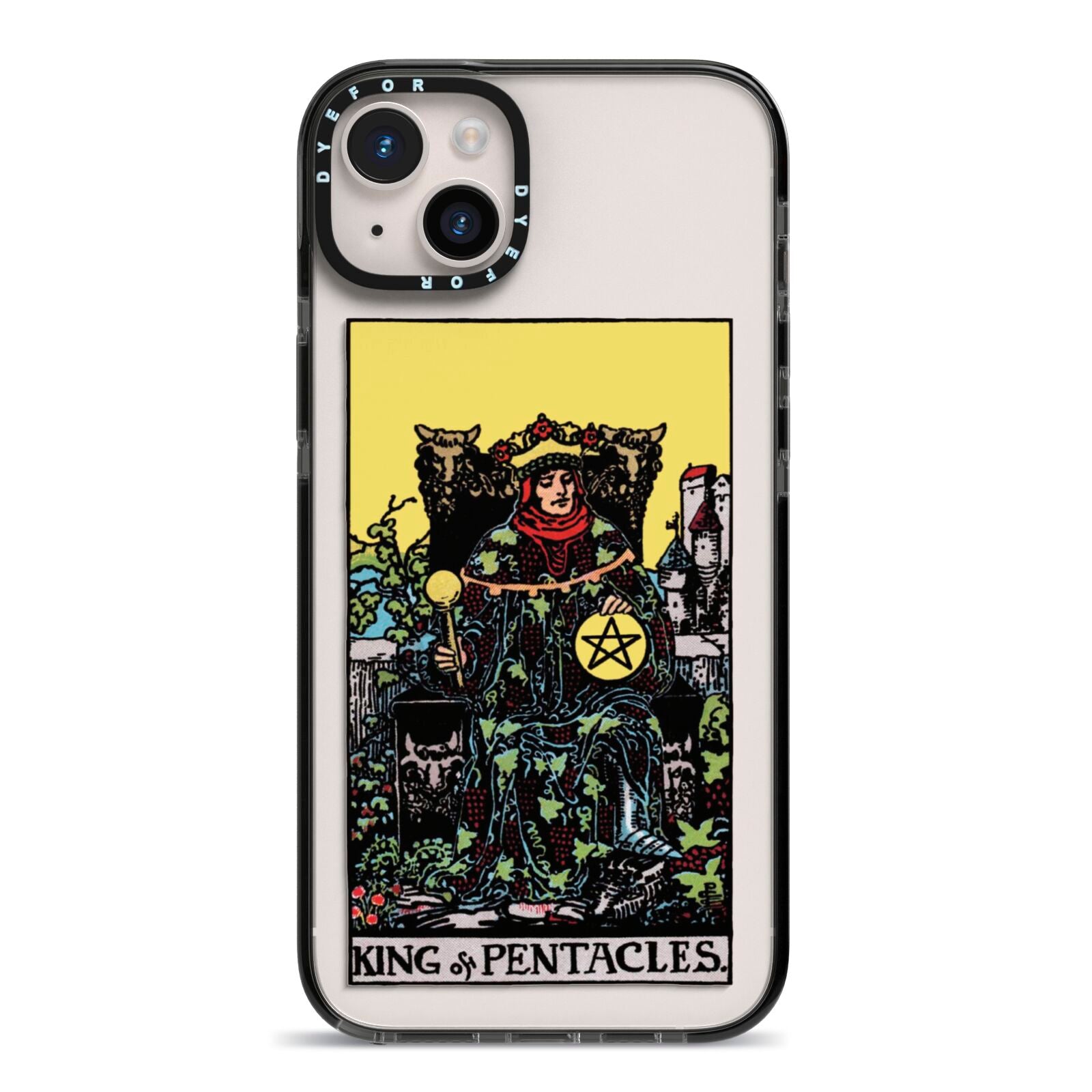 King of Pentacles Tarot Card iPhone 14 Plus Black Impact Case on Silver phone