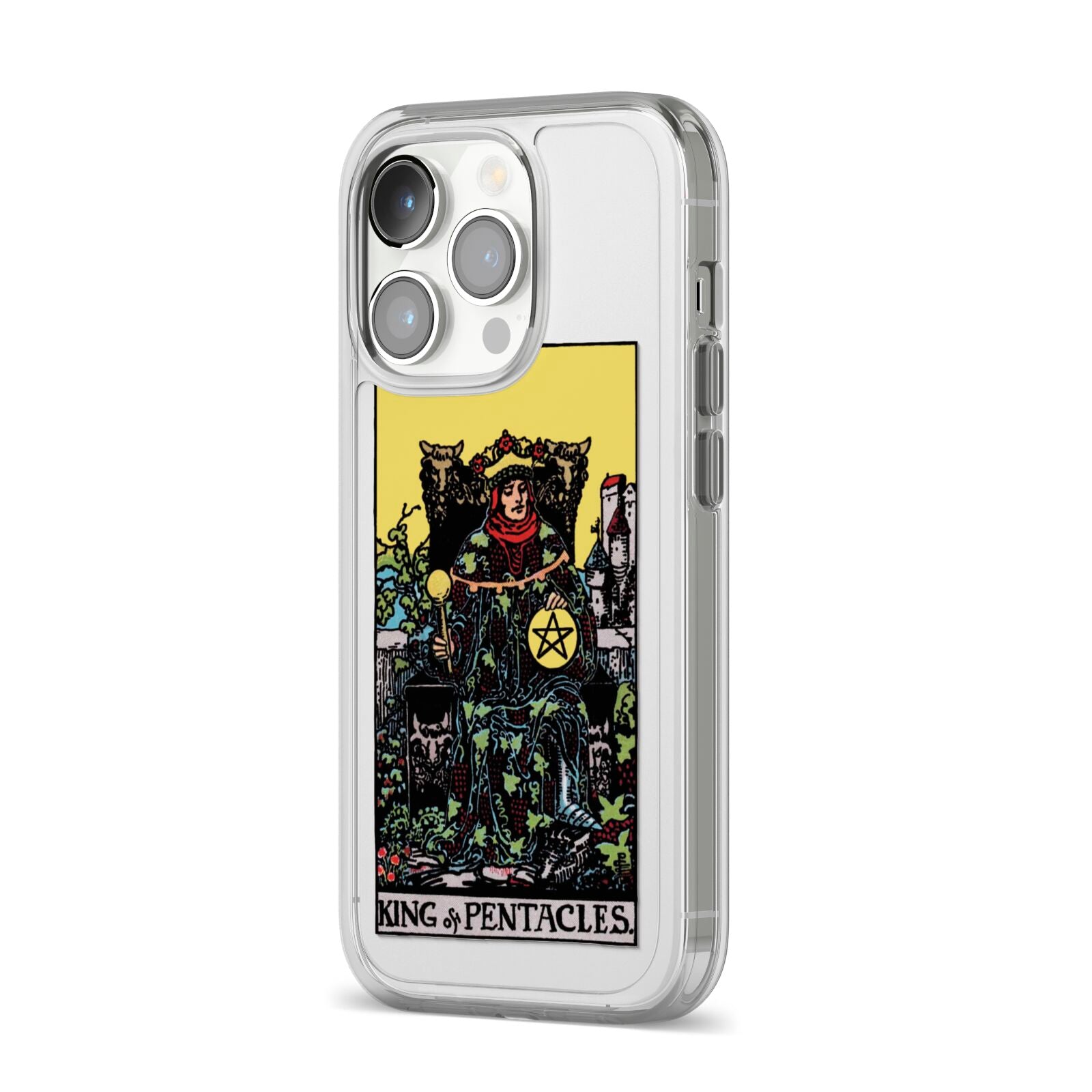 King of Pentacles Tarot Card iPhone 14 Pro Clear Tough Case Silver Angled Image
