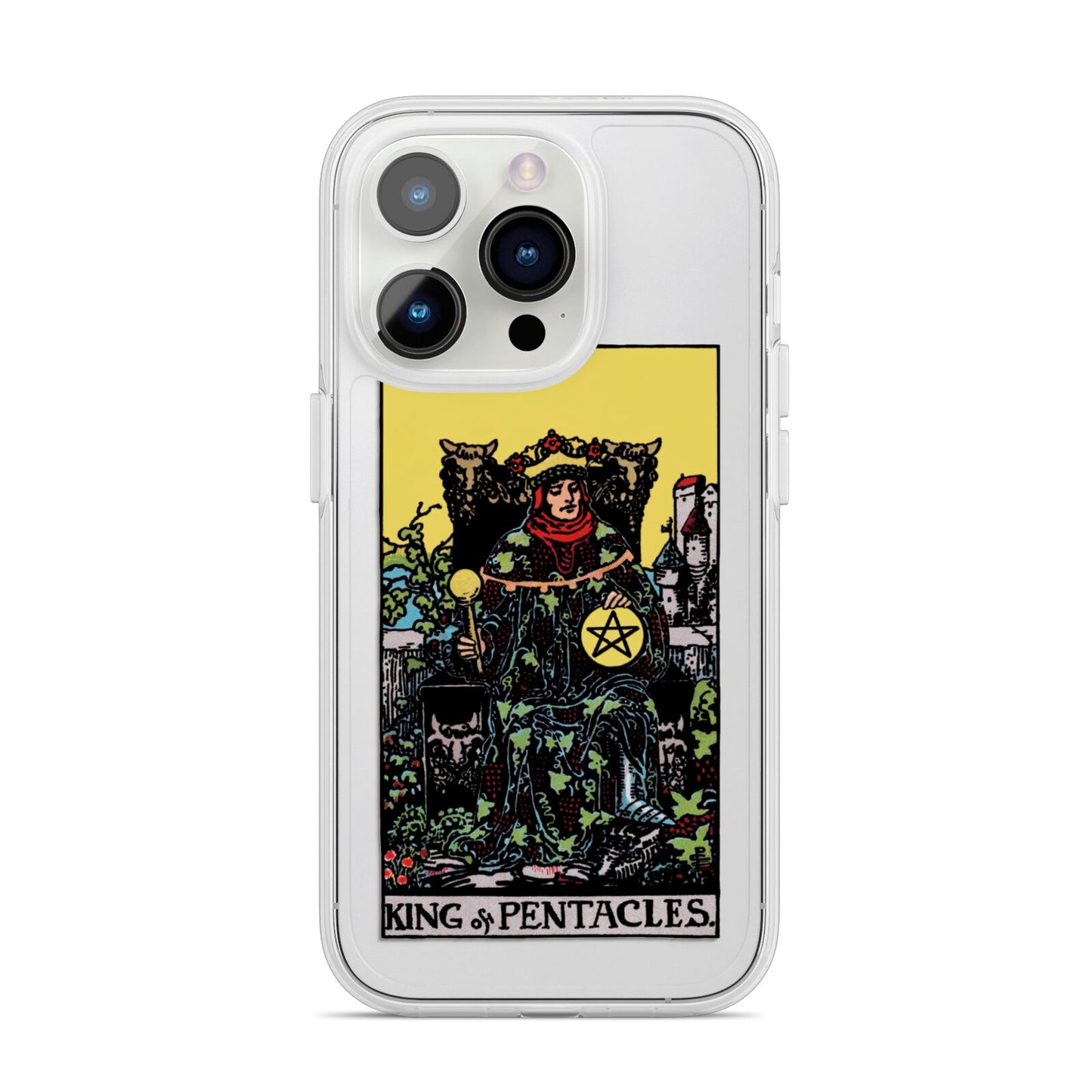 King of Pentacles Tarot Card iPhone 14 Pro Clear Tough Case Silver