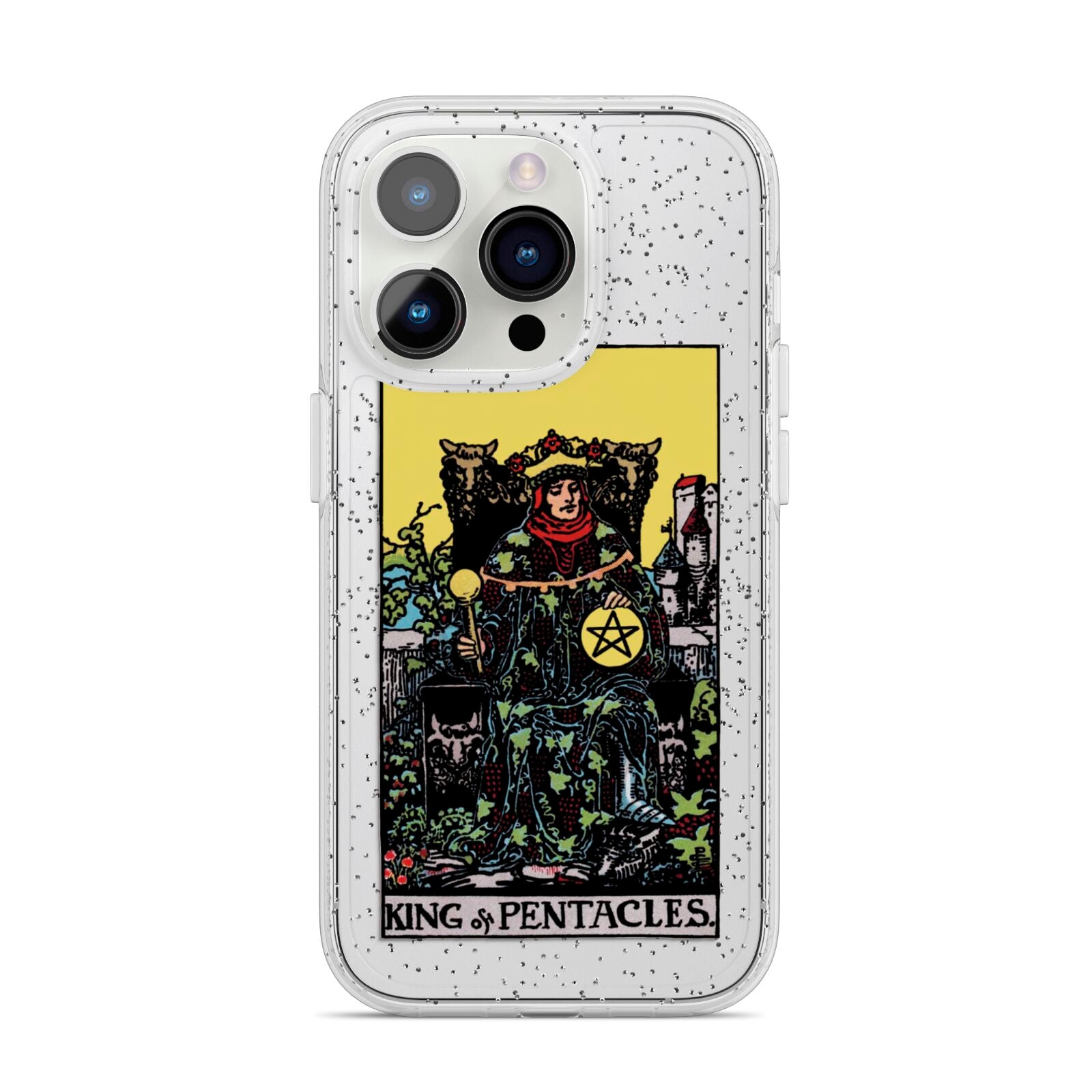 King of Pentacles Tarot Card iPhone 14 Pro Glitter Tough Case Silver