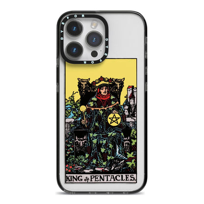 King of Pentacles Tarot Card iPhone 14 Pro Max Black Impact Case on Silver phone