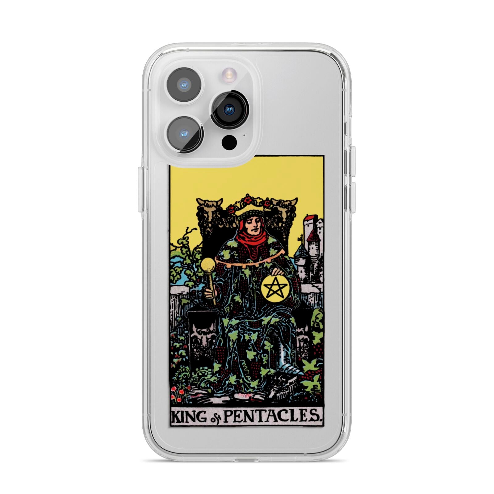 King of Pentacles Tarot Card iPhone 14 Pro Max Clear Tough Case Silver