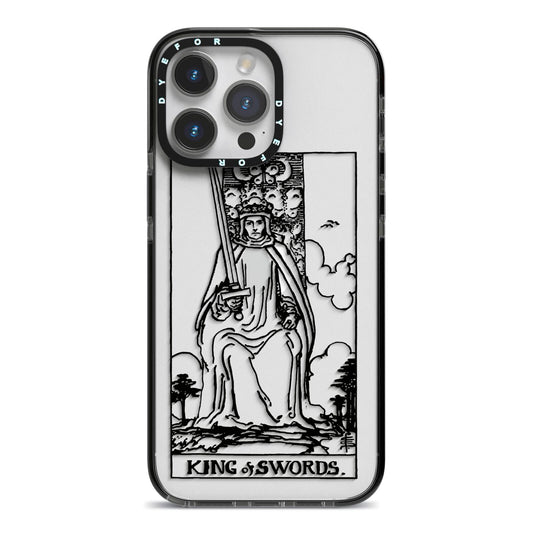 King of Swords Monochrome iPhone 14 Pro Max Black Impact Case on Silver phone