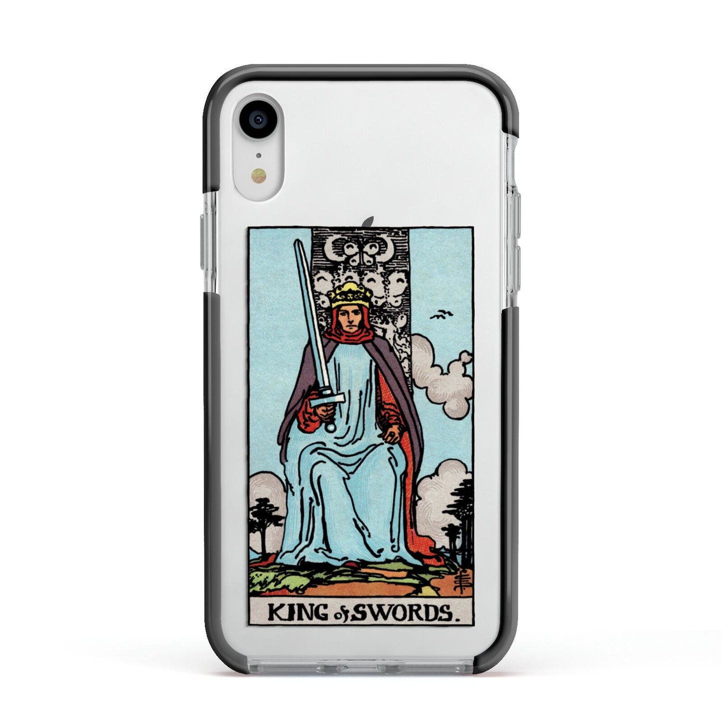 King of Swords Tarot Card Apple iPhone XR Impact Case Black Edge on Silver Phone