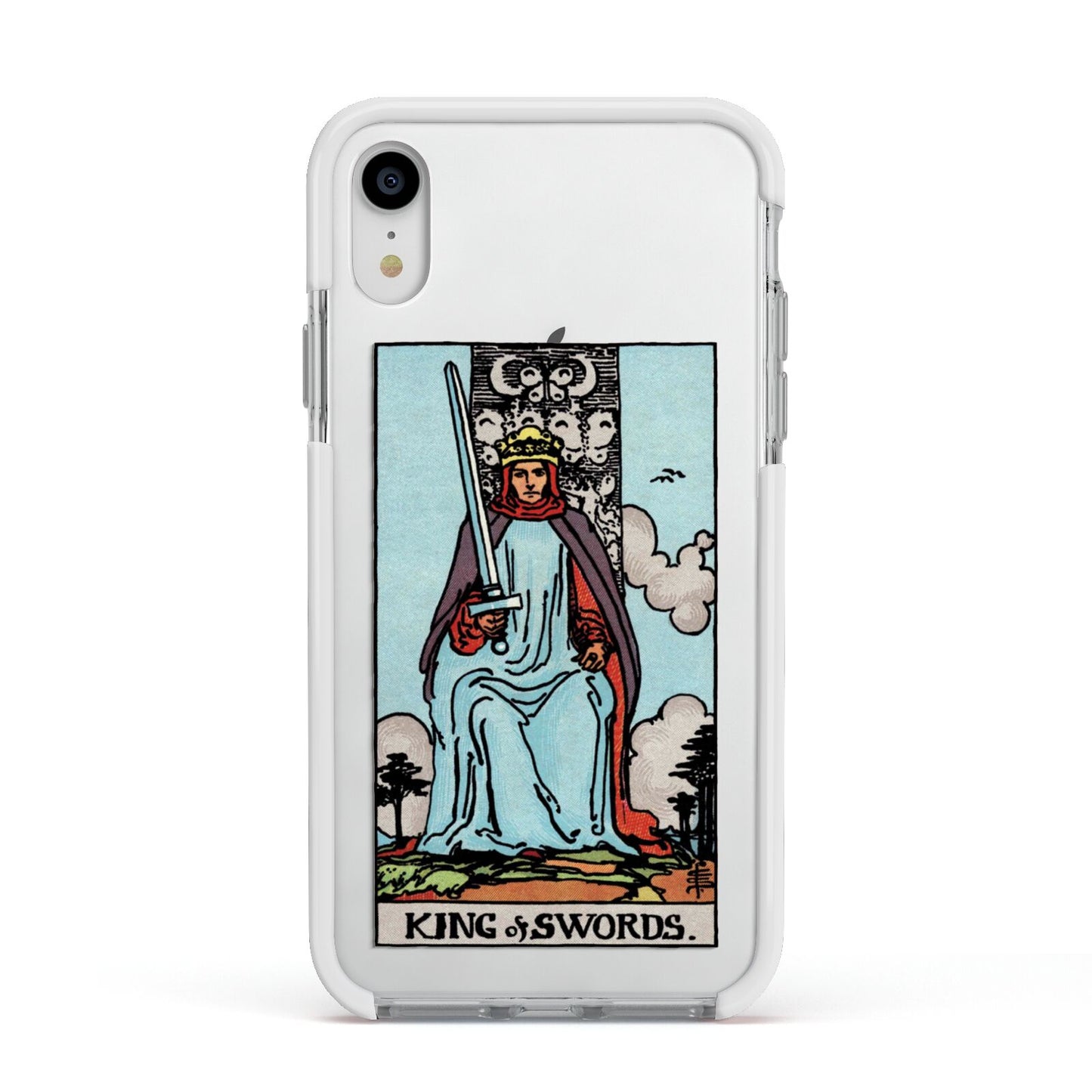 King of Swords Tarot Card Apple iPhone XR Impact Case White Edge on Silver Phone