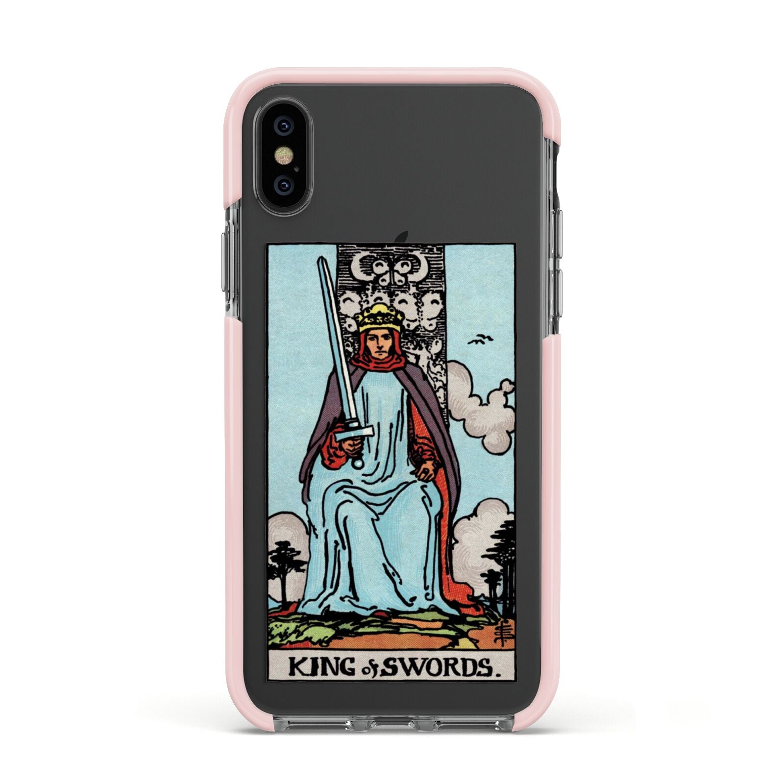 King of Swords Tarot Card Apple iPhone Xs Impact Case Pink Edge on Black Phone