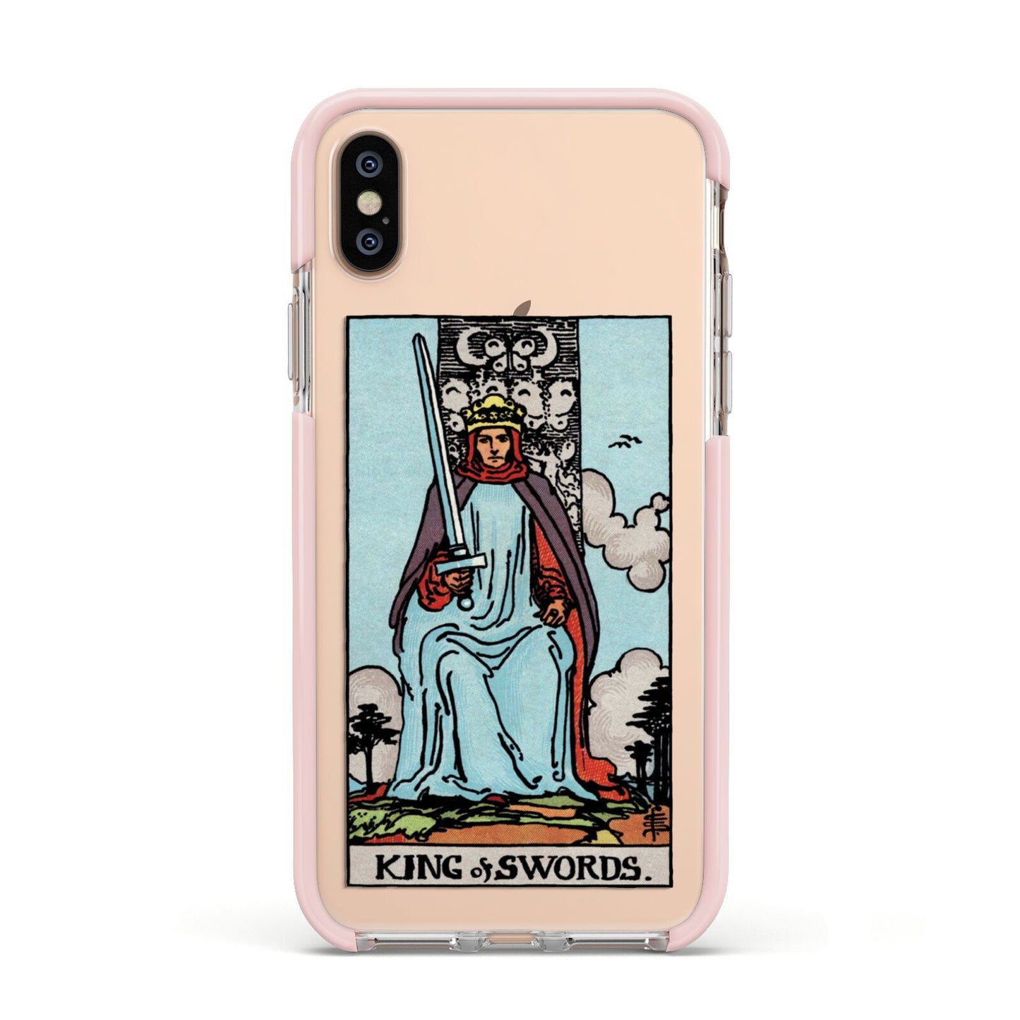 King of Swords Tarot Card Apple iPhone Xs Impact Case Pink Edge on Gold Phone