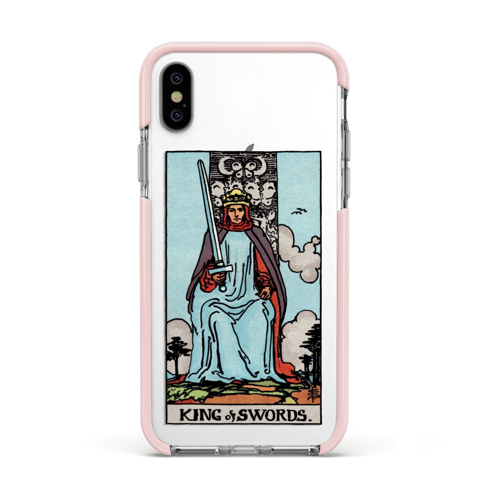 King of Swords Tarot Card Apple iPhone Xs Impact Case Pink Edge on Silver Phone