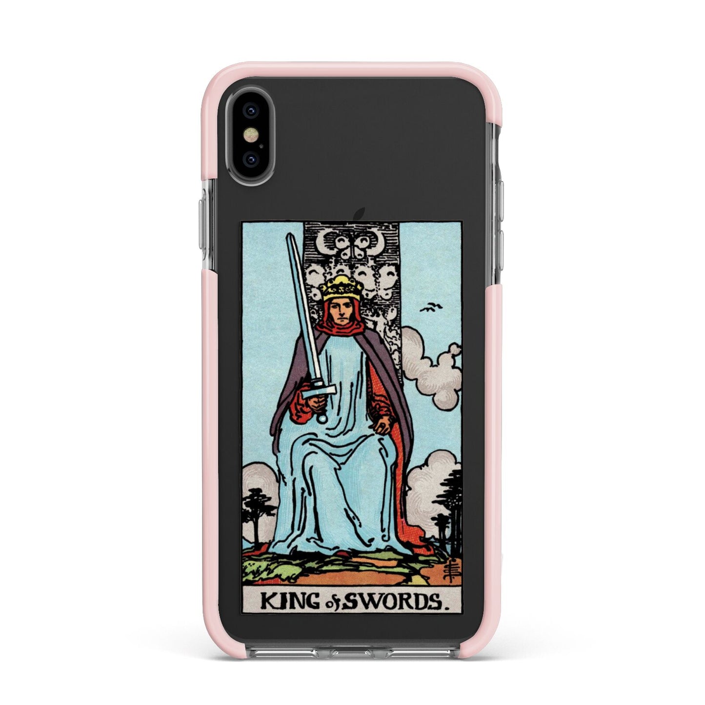 King of Swords Tarot Card Apple iPhone Xs Max Impact Case Pink Edge on Black Phone