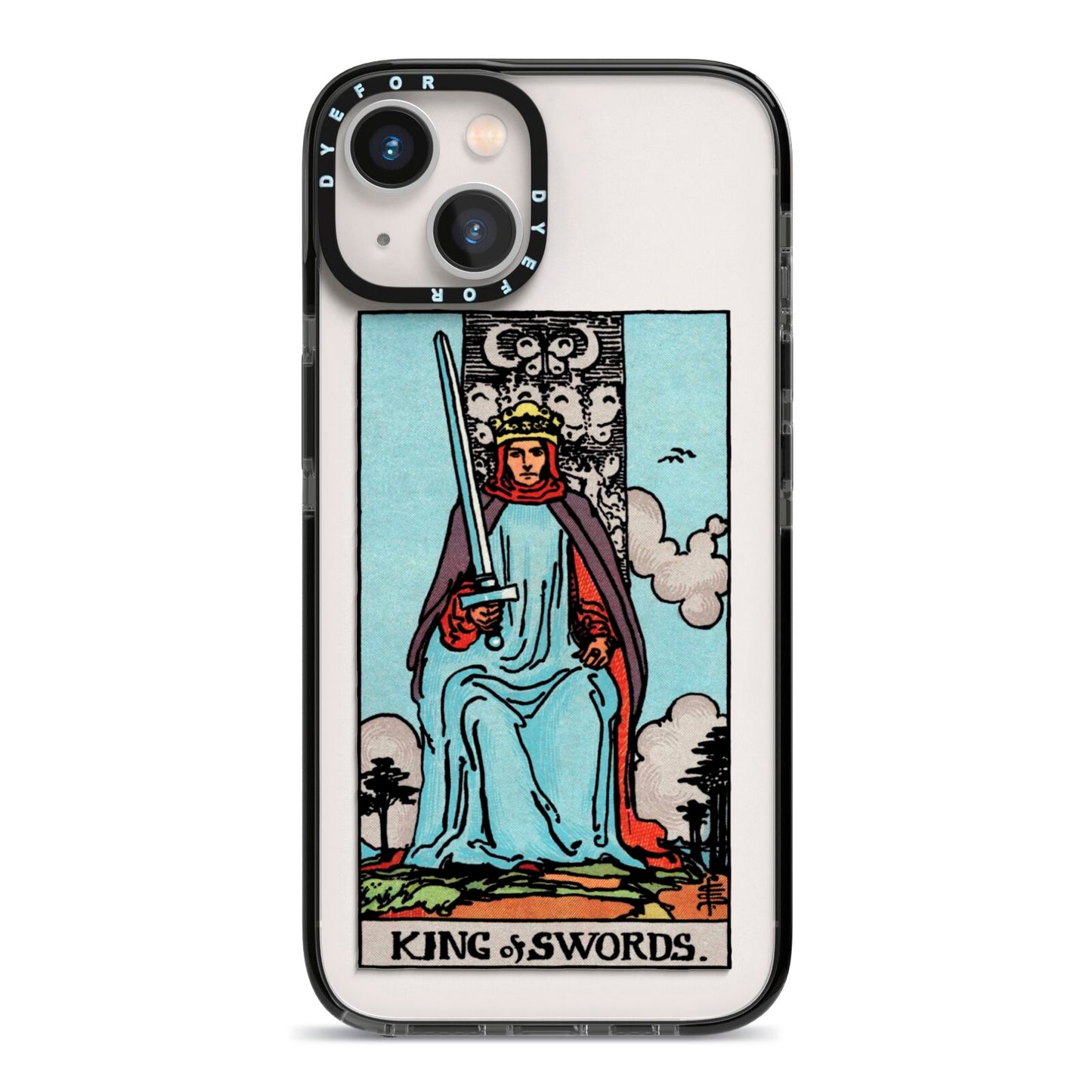 King of Swords Tarot Card iPhone 13 Black Impact Case on Silver phone