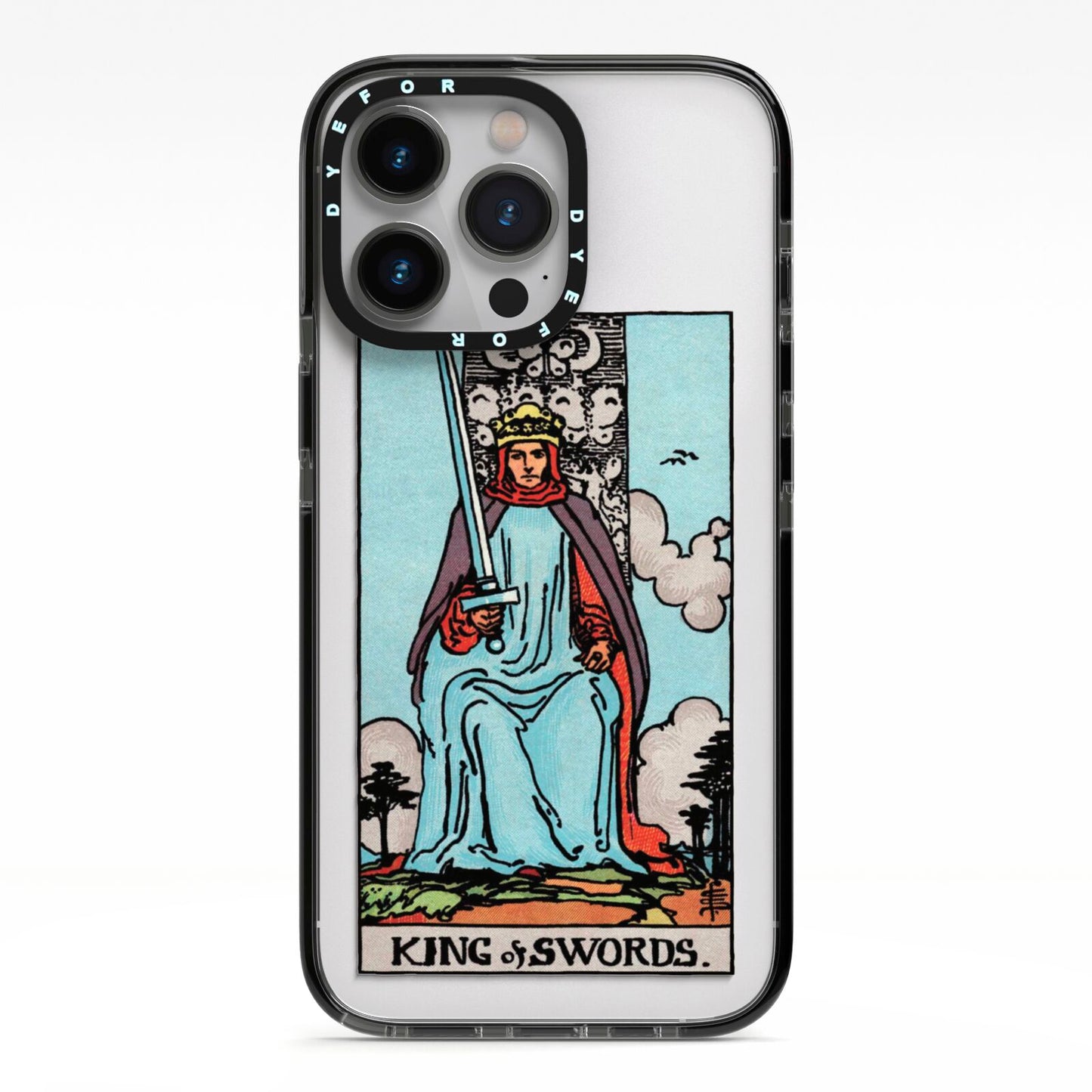 King of Swords Tarot Card iPhone 13 Pro Black Impact Case on Silver phone
