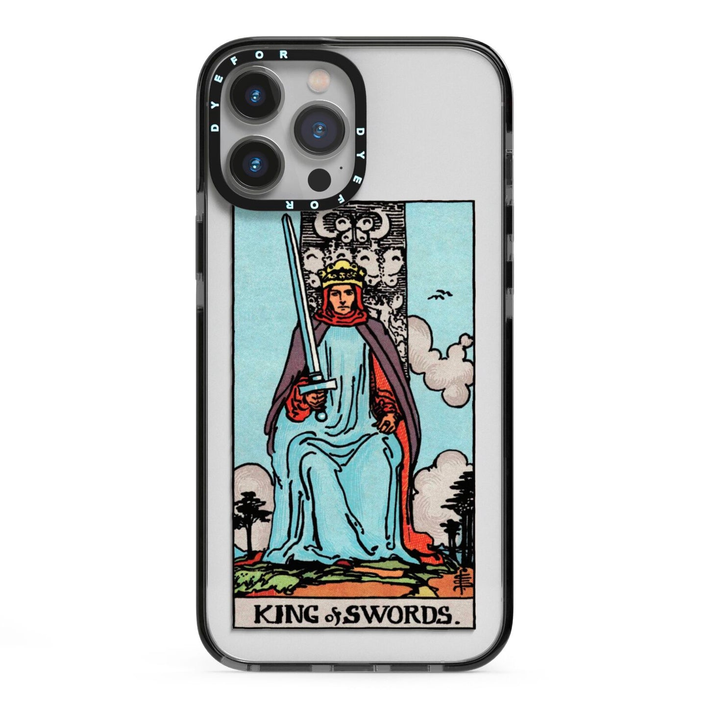 King of Swords Tarot Card iPhone 13 Pro Max Black Impact Case on Silver phone