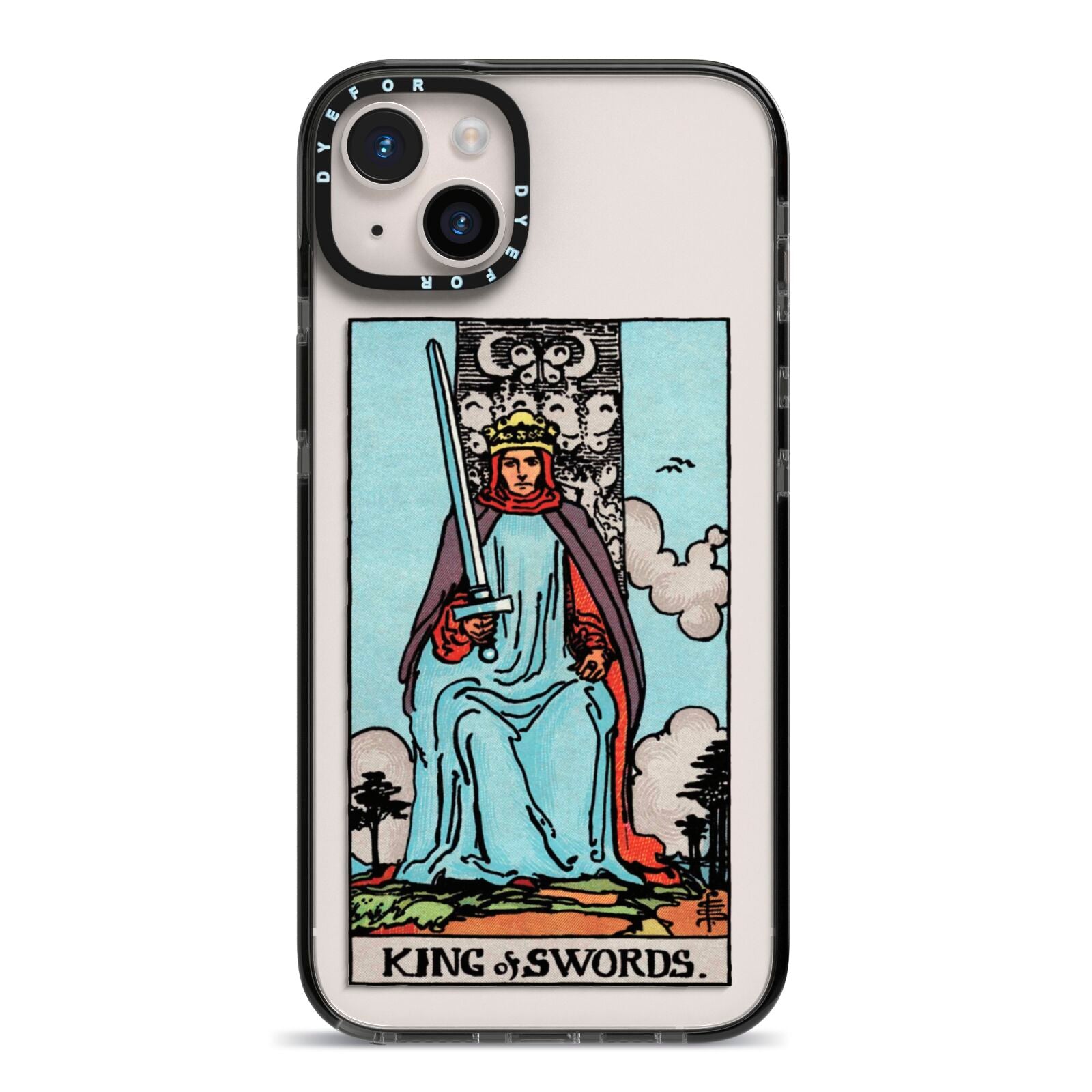 King of Swords Tarot Card iPhone 14 Plus Black Impact Case on Silver phone