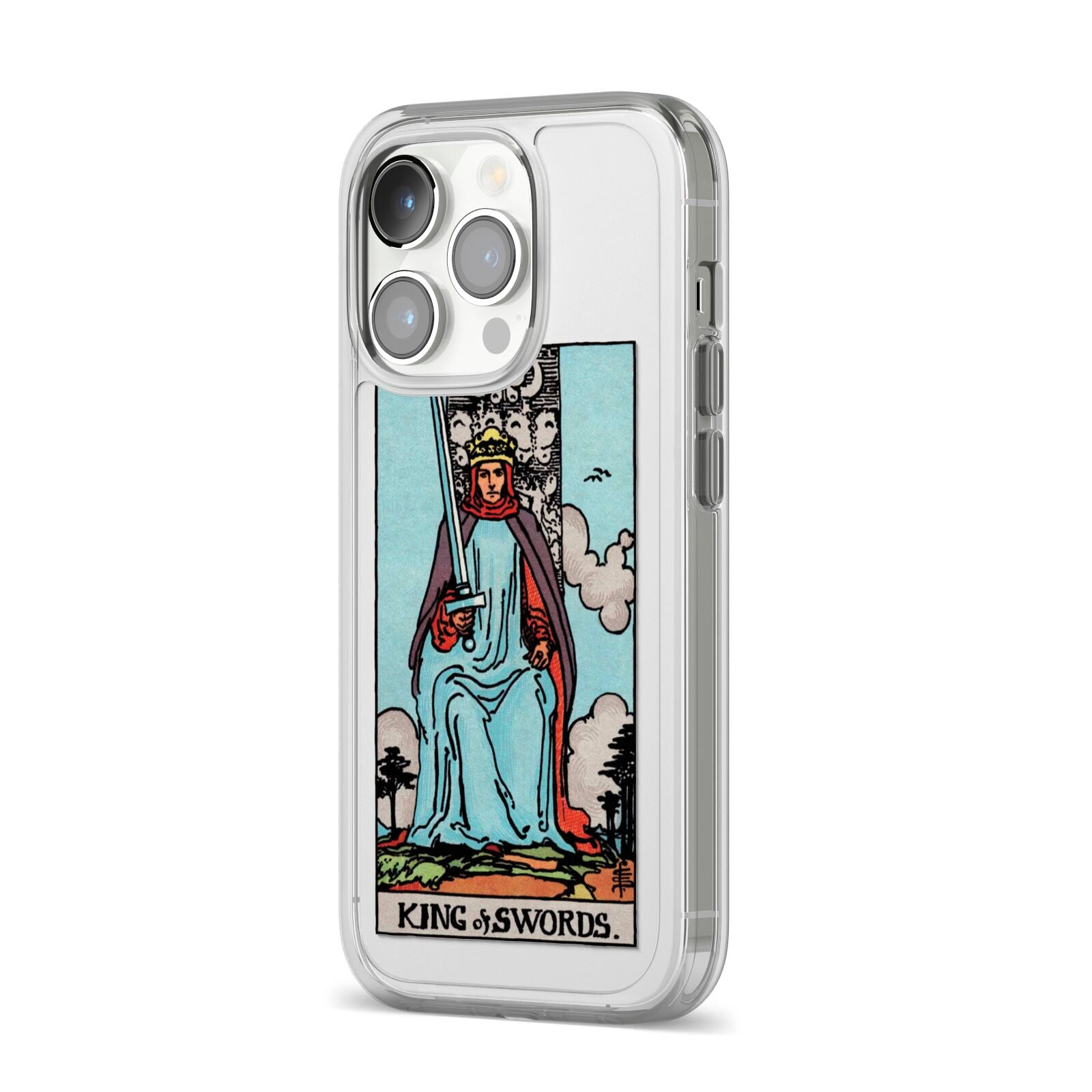 King of Swords Tarot Card iPhone 14 Pro Clear Tough Case Silver Angled Image
