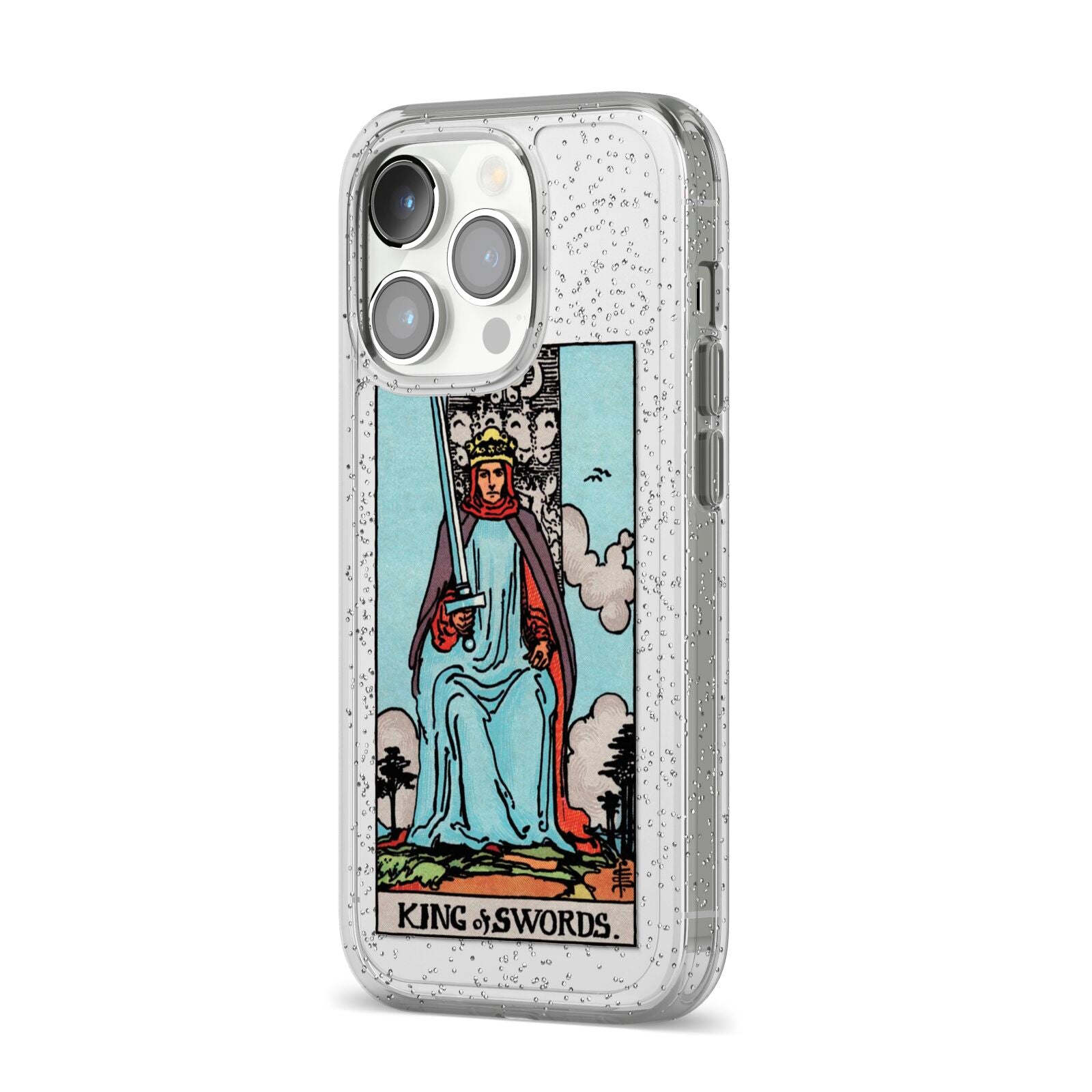 King of Swords Tarot Card iPhone 14 Pro Glitter Tough Case Silver Angled Image