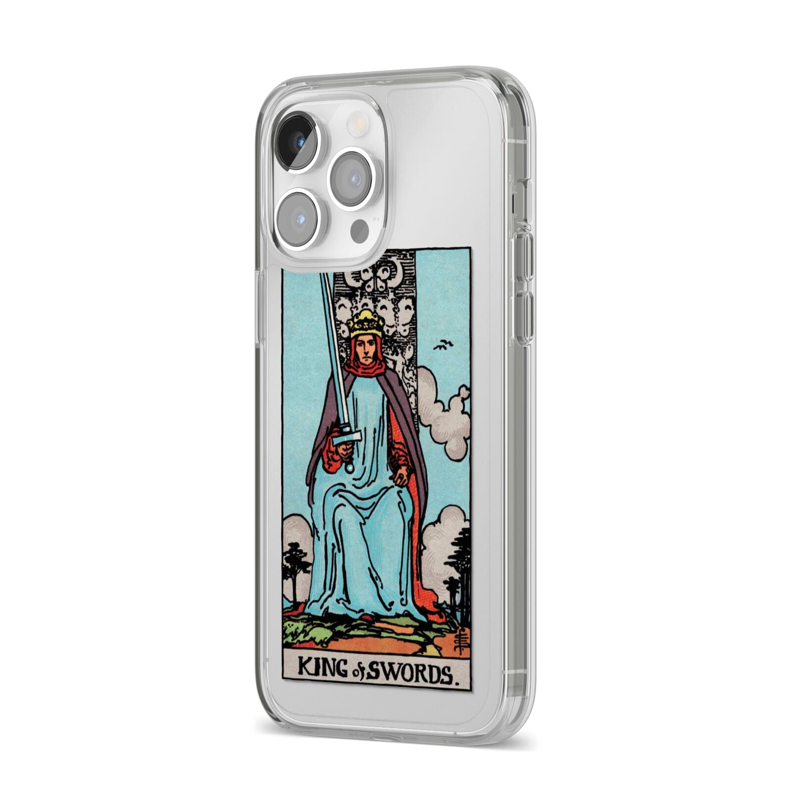 King of Swords Tarot Card iPhone 14 Pro Max Clear Tough Case Silver Angled Image