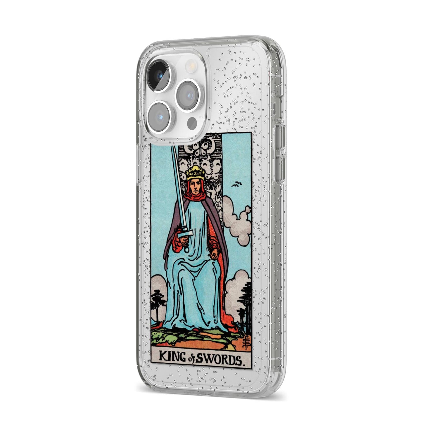 King of Swords Tarot Card iPhone 14 Pro Max Glitter Tough Case Silver Angled Image