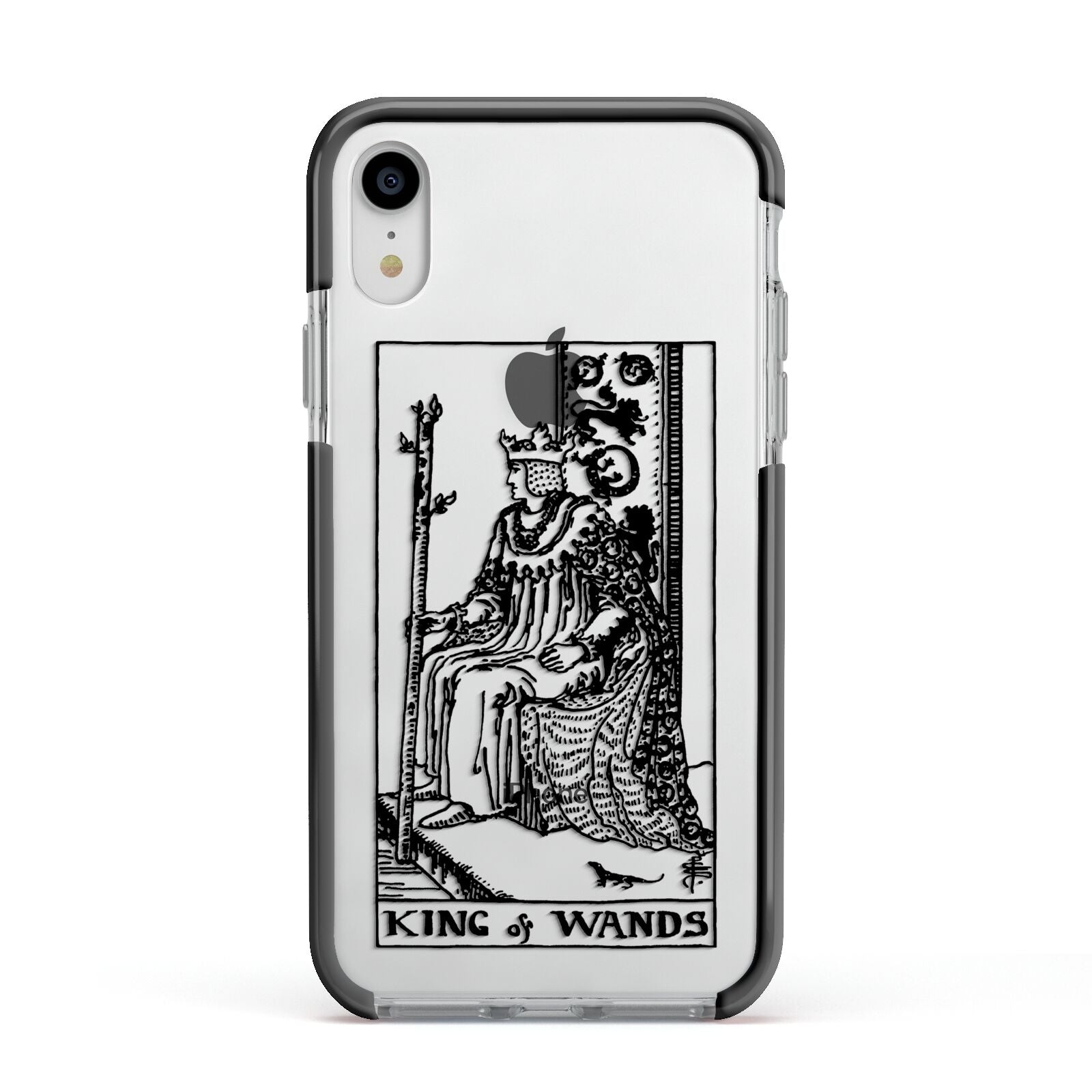 King of Wands Monochrome Apple iPhone XR Impact Case Black Edge on Silver Phone