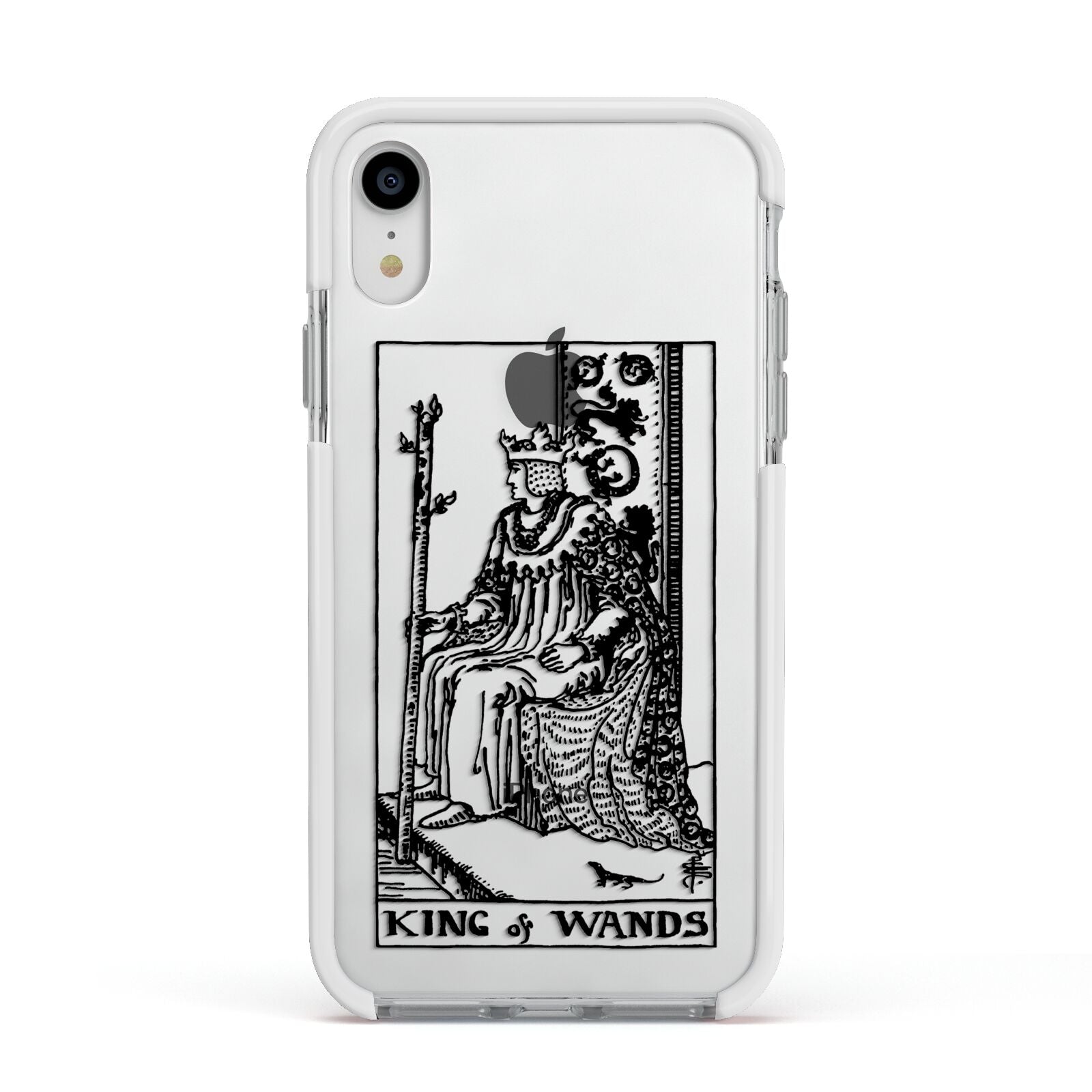 King of Wands Monochrome Apple iPhone XR Impact Case White Edge on Silver Phone