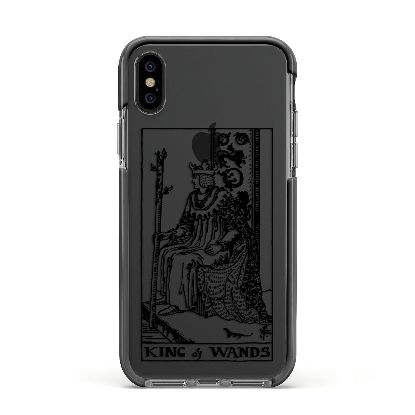 King of Wands Monochrome Apple iPhone Xs Impact Case Black Edge on Black Phone