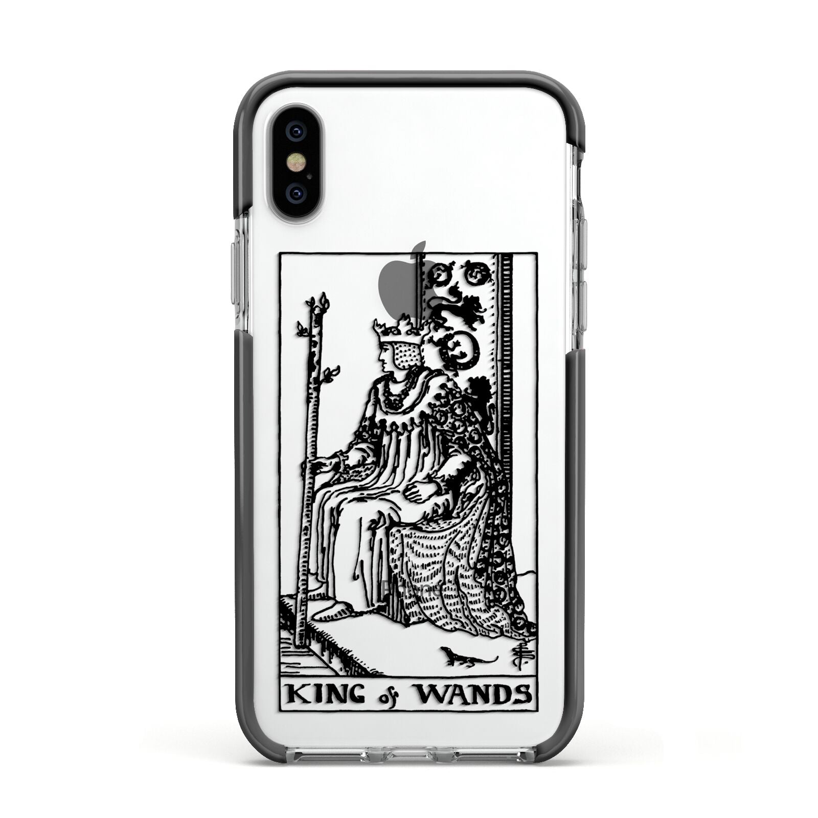 King of Wands Monochrome Apple iPhone Xs Impact Case Black Edge on Silver Phone