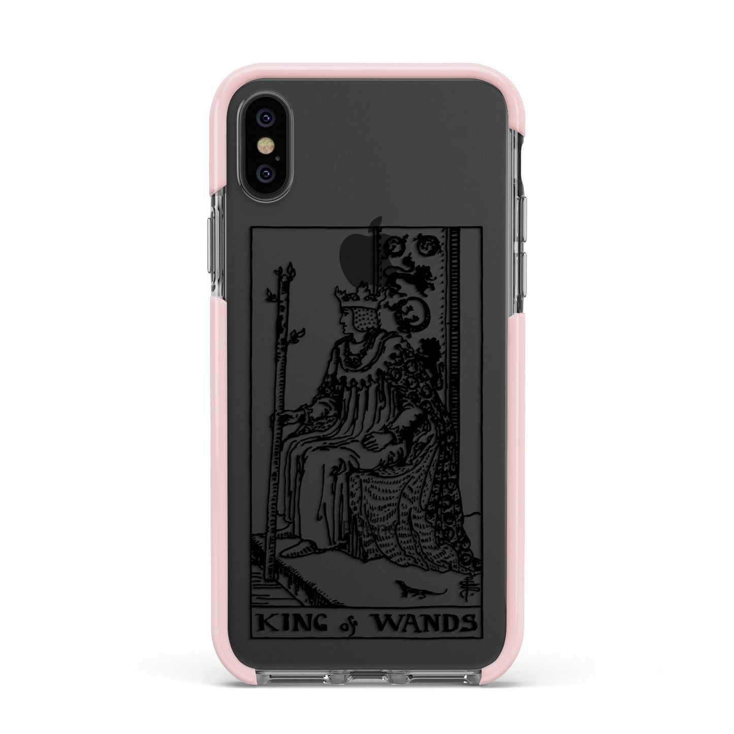 King of Wands Monochrome Apple iPhone Xs Impact Case Pink Edge on Black Phone