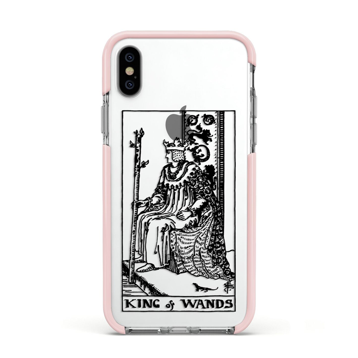 King of Wands Monochrome Apple iPhone Xs Impact Case Pink Edge on Silver Phone