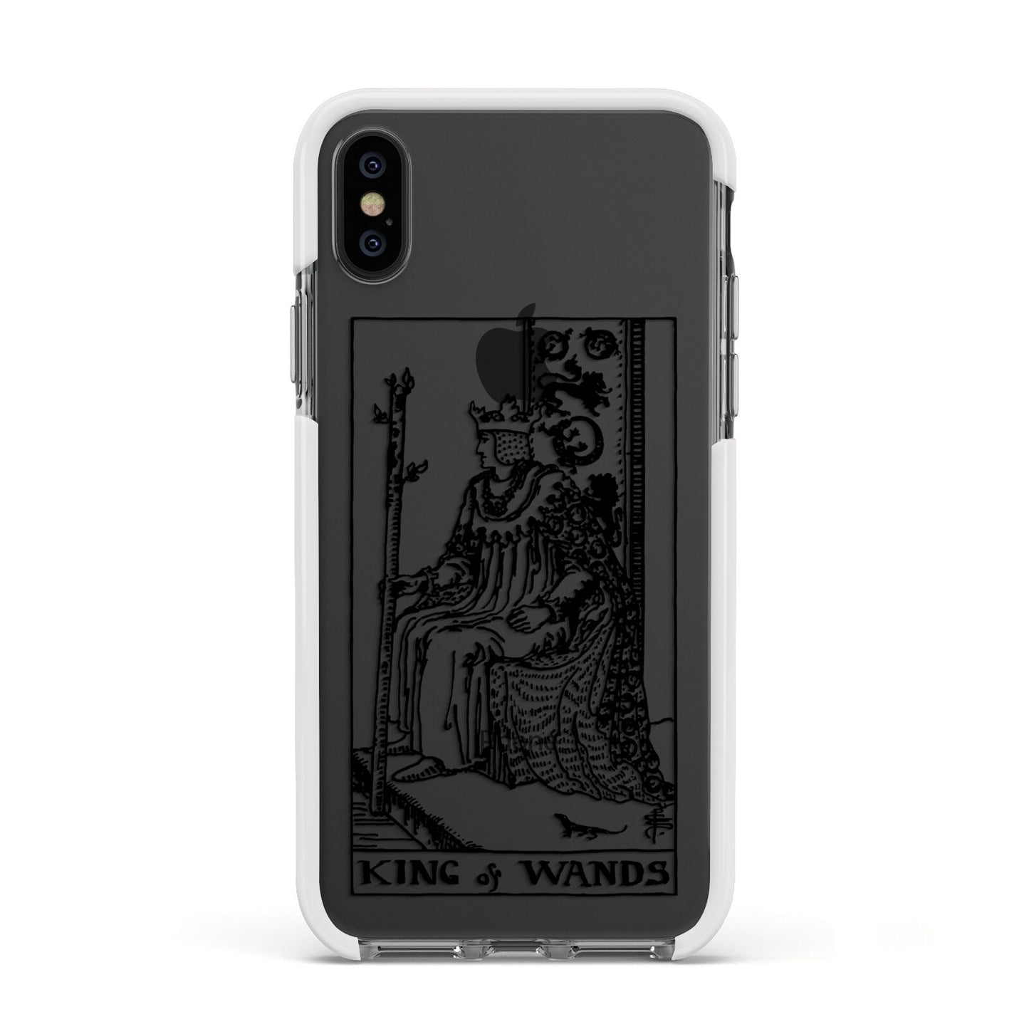 King of Wands Monochrome Apple iPhone Xs Impact Case White Edge on Black Phone